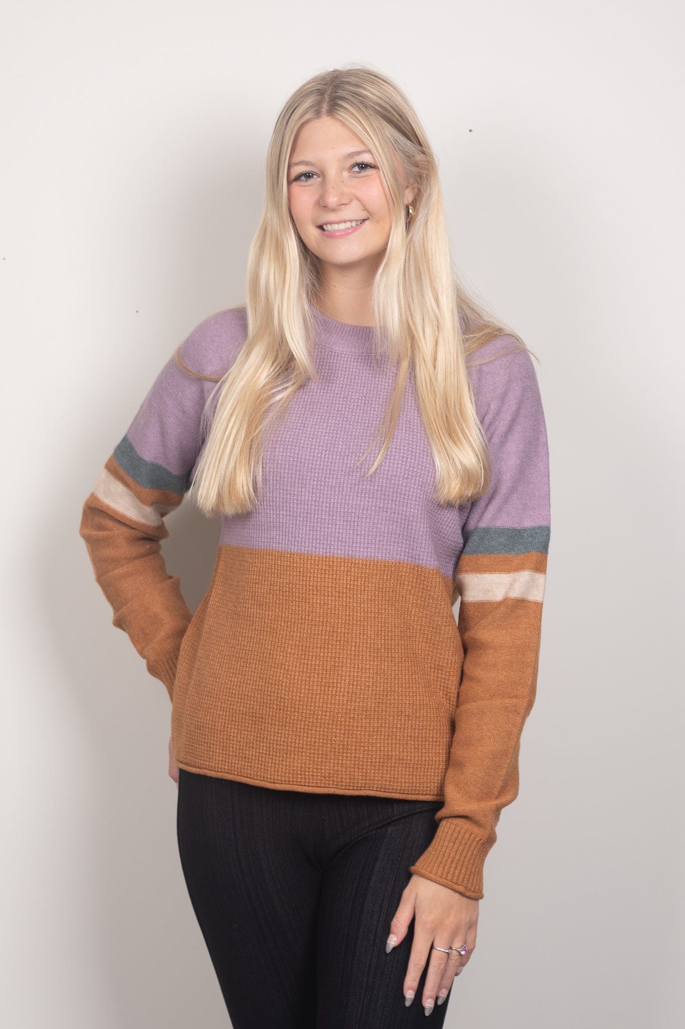 Color Block Round Neck Sweater