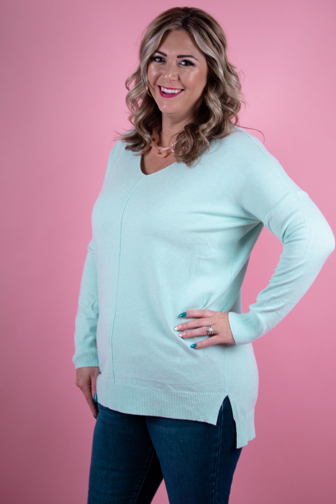 Aqua V-Neck Sweater