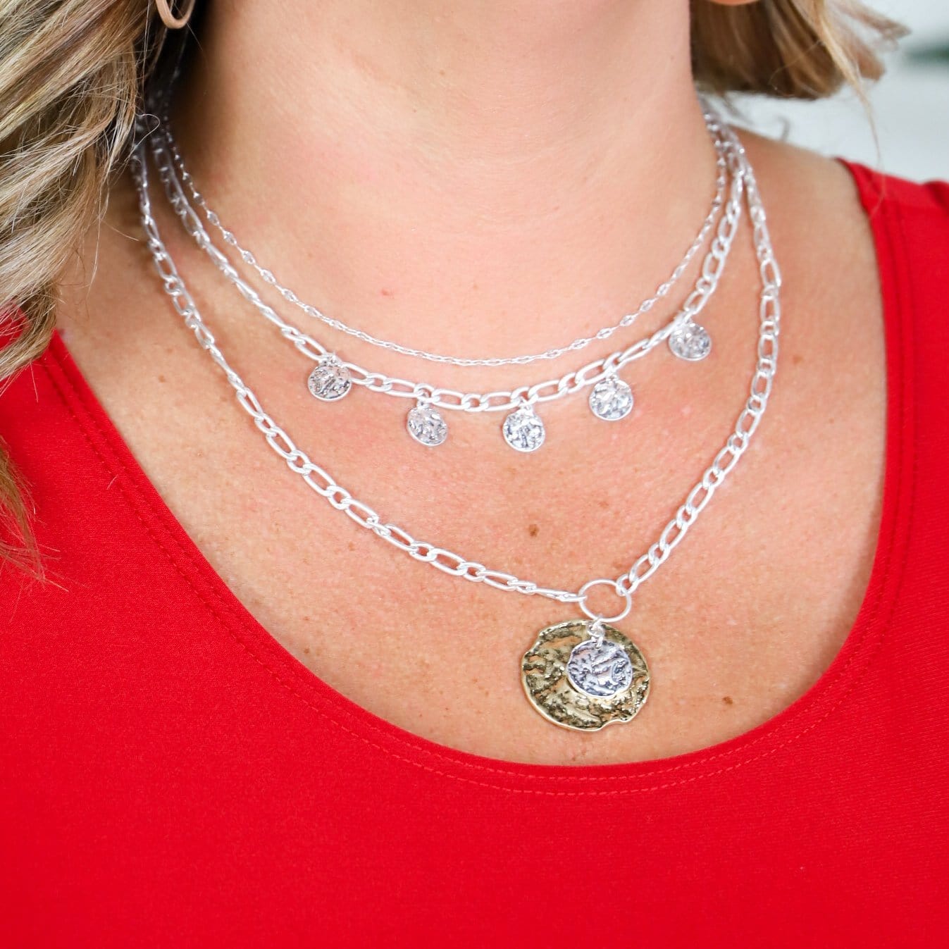 Layered Hammered Pendant Necklace