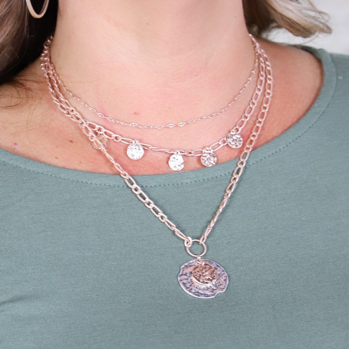 Layered Hammered Pendant Necklace