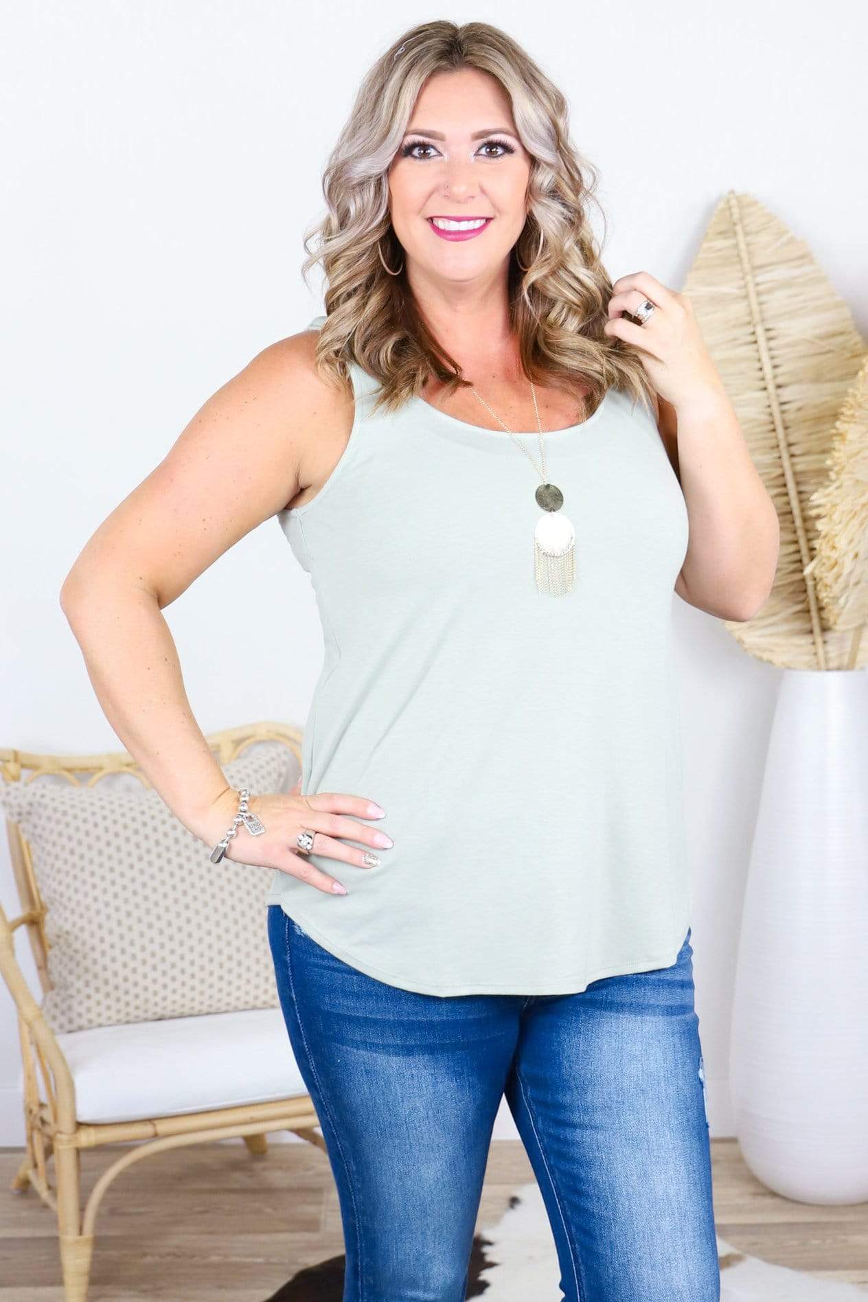 light green sleeveless top