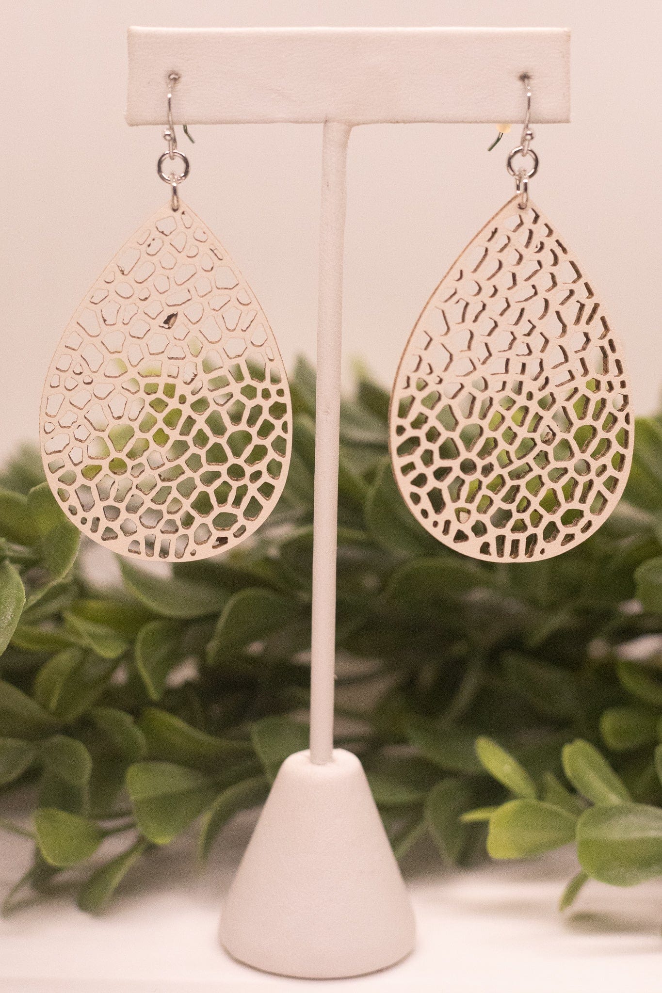 Ivory Leather Lasercut Earring