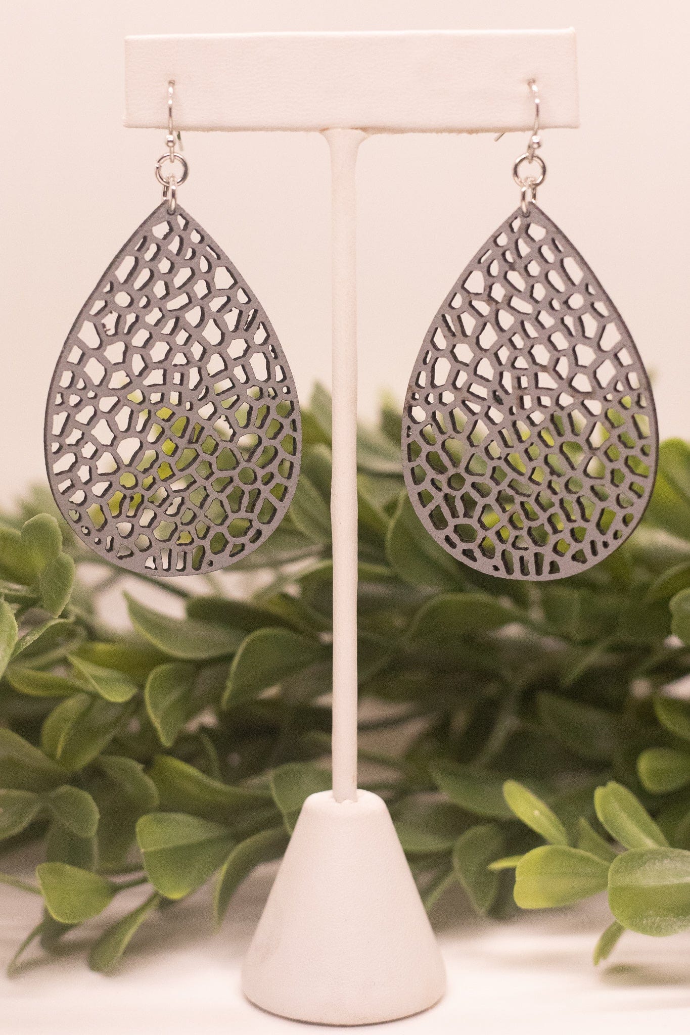 Gray Leather Lasercut Earring