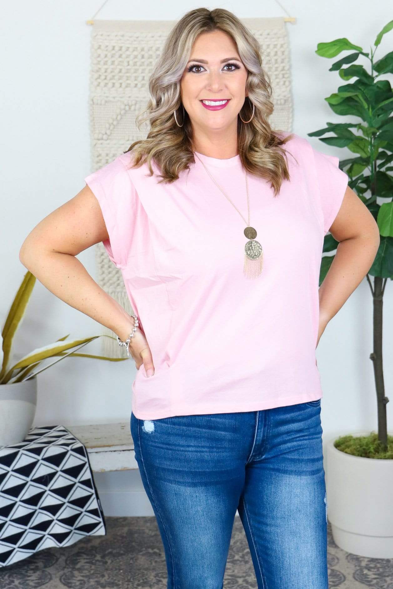 pink short sleeve shirt