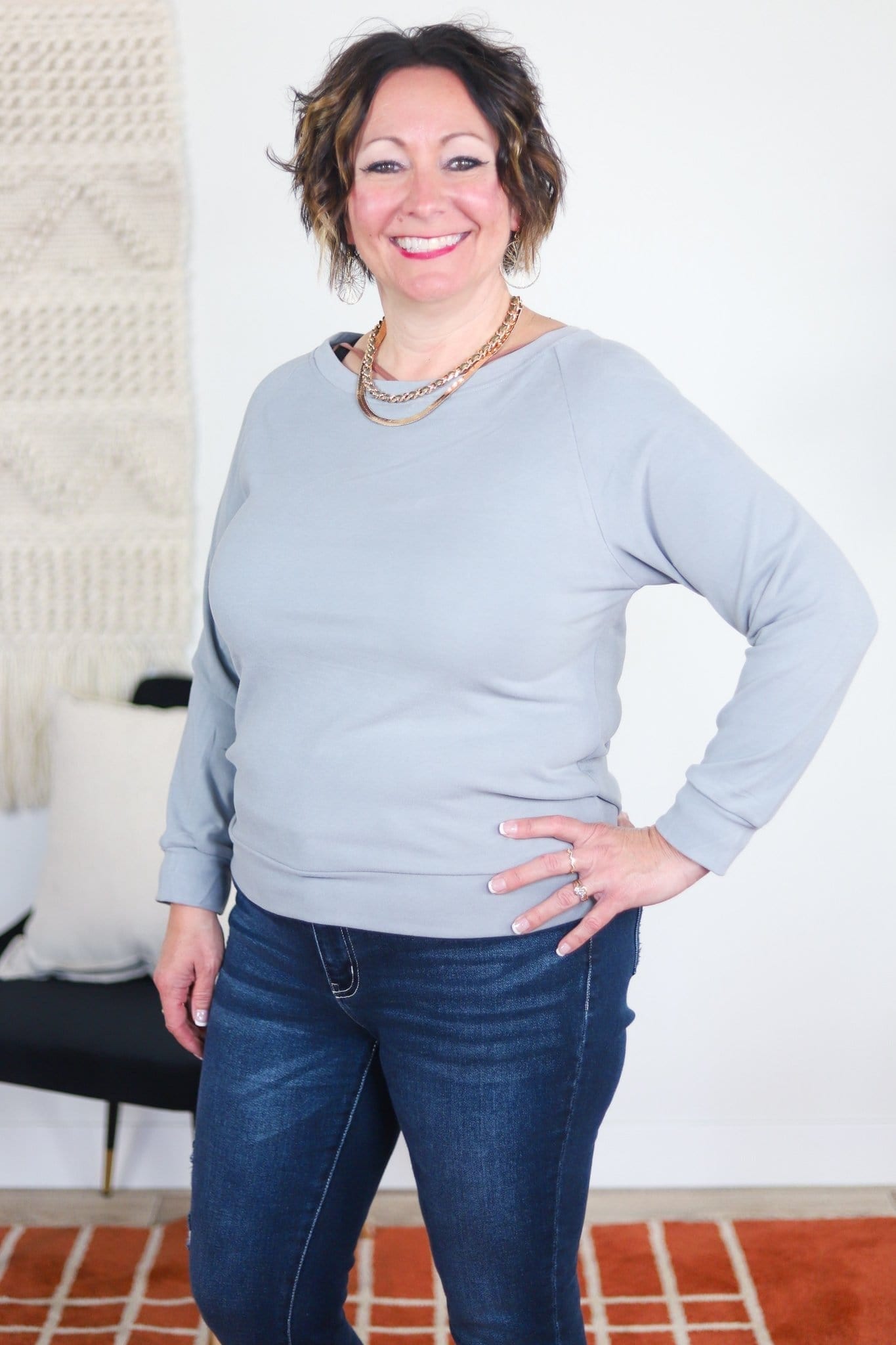Gray Solid Brushed Off Shoulder Sweater