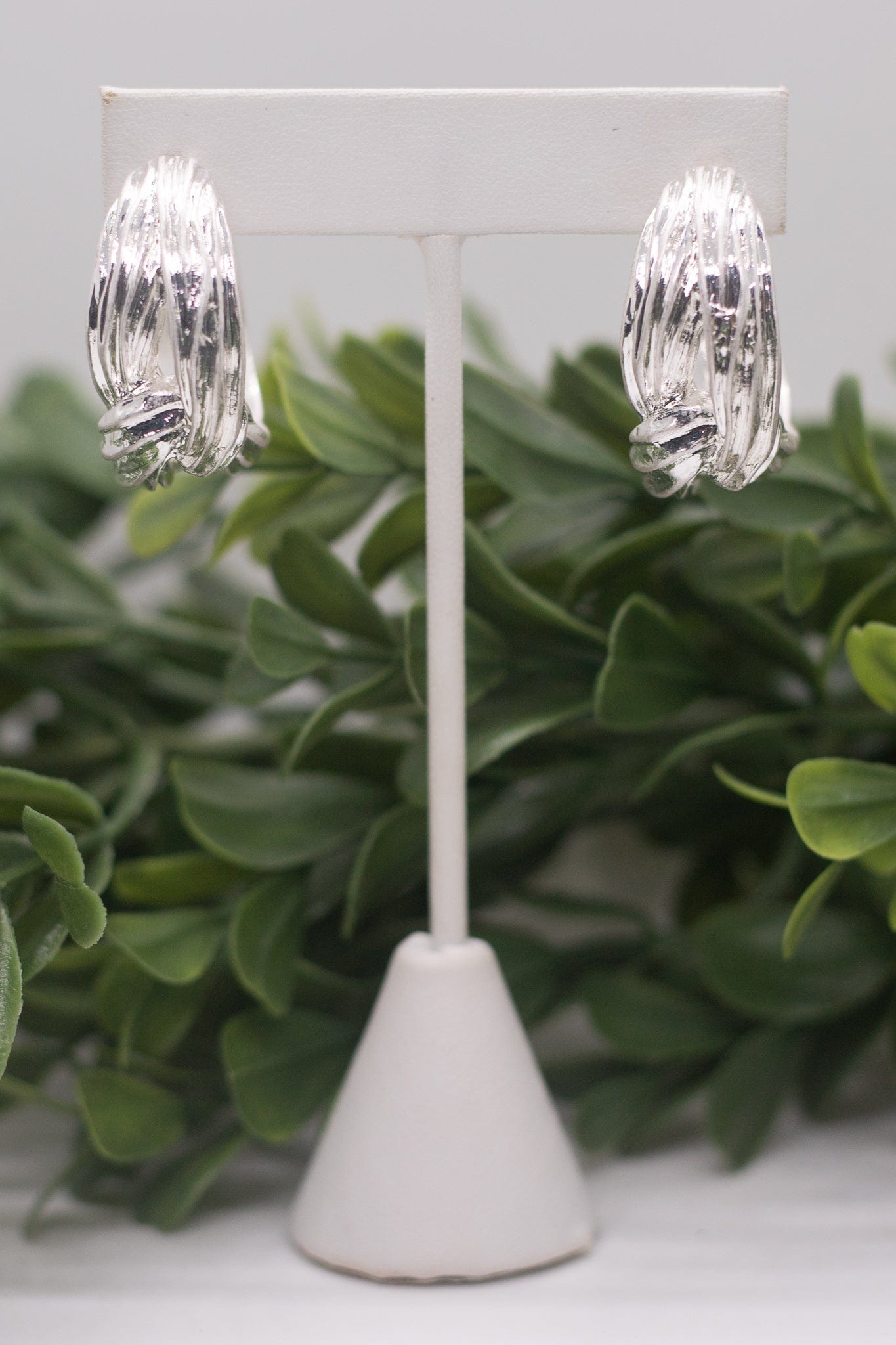 Silver Vintage Twisted Texture Hoop
