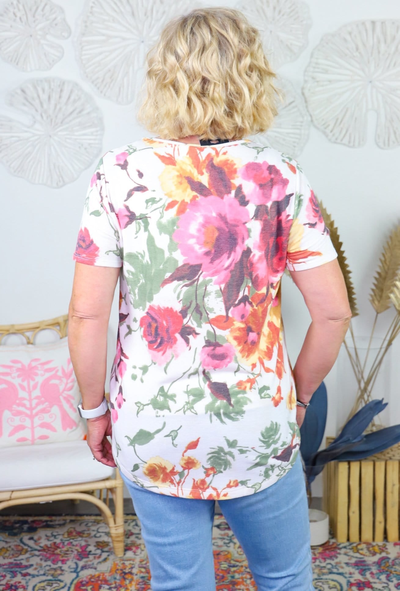 Ivory Floral Short Sleeve Top