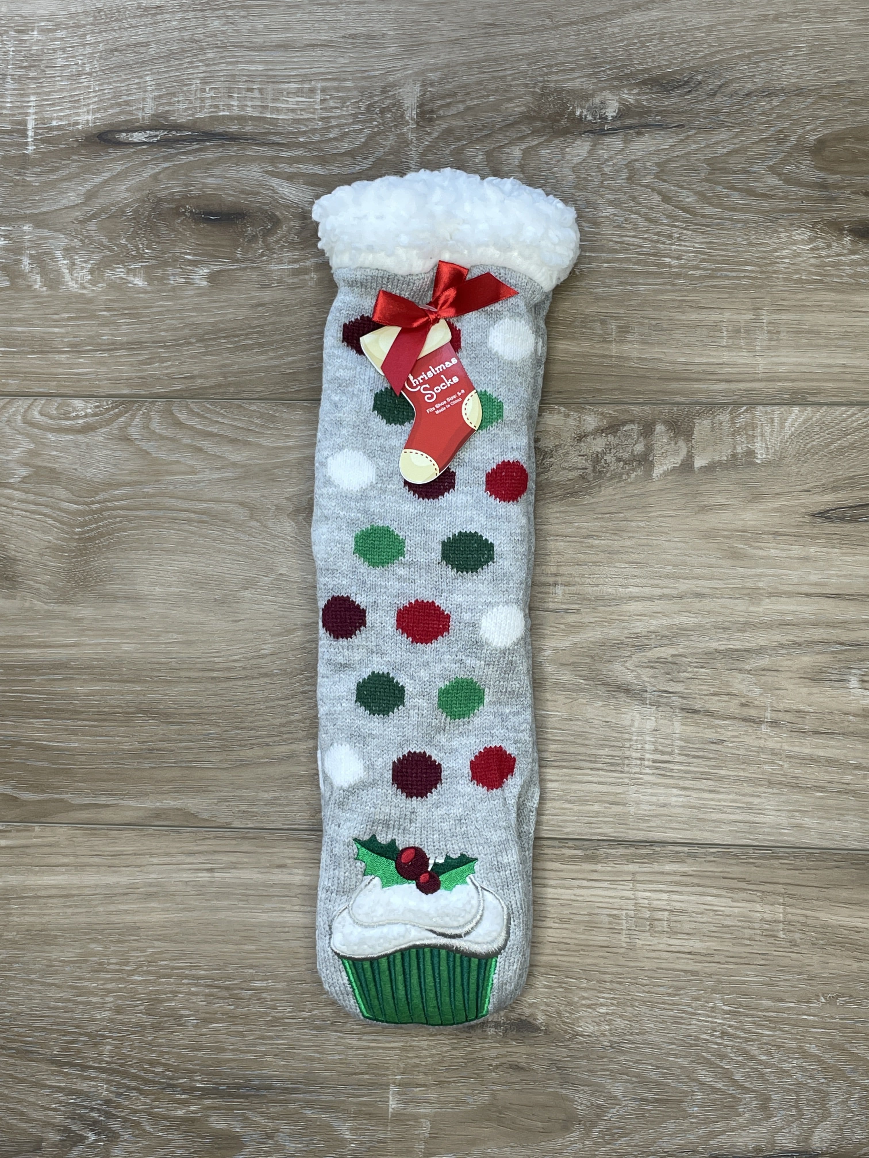 grey spotted cupcake sock