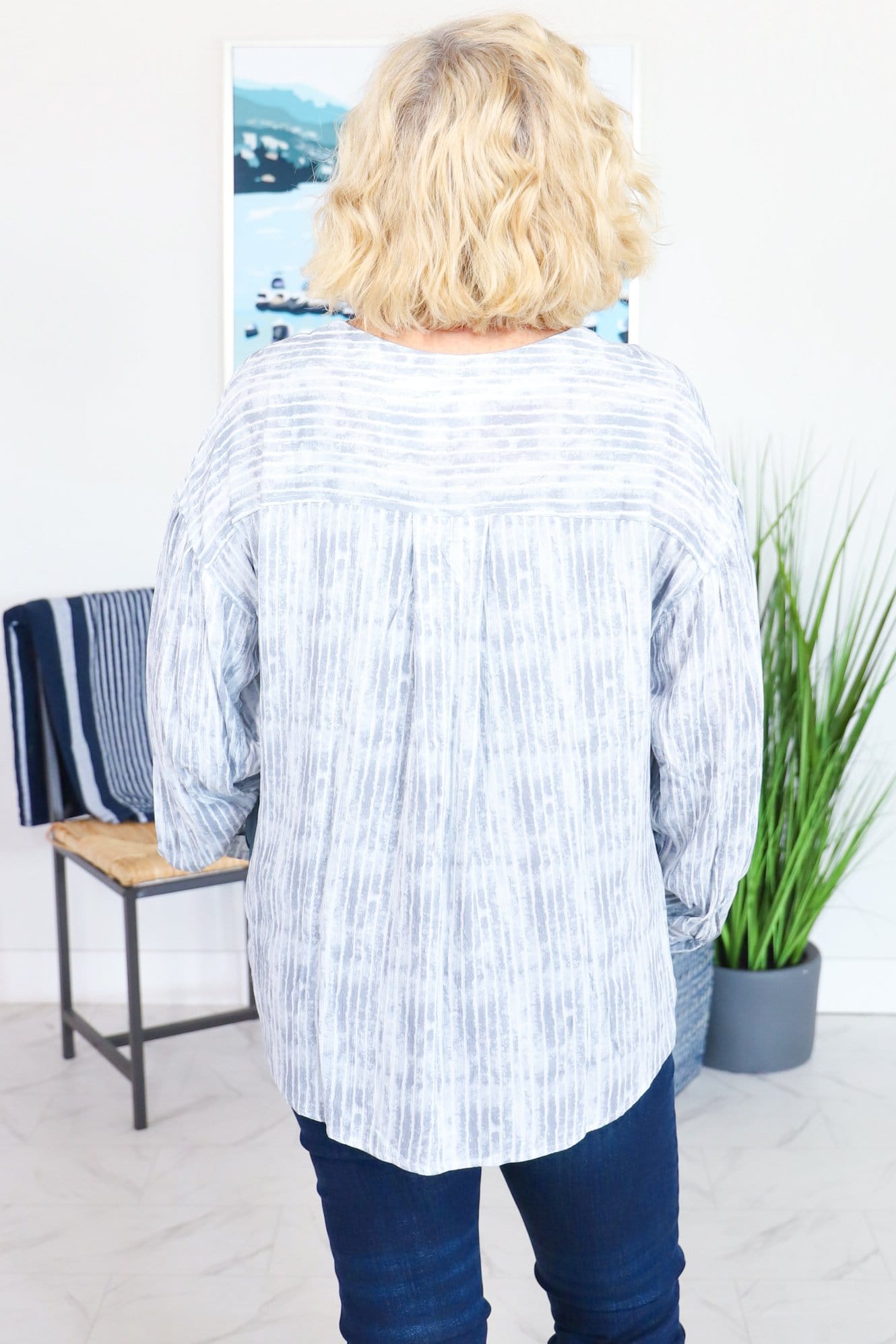 Grey Twist Front Stripe Top