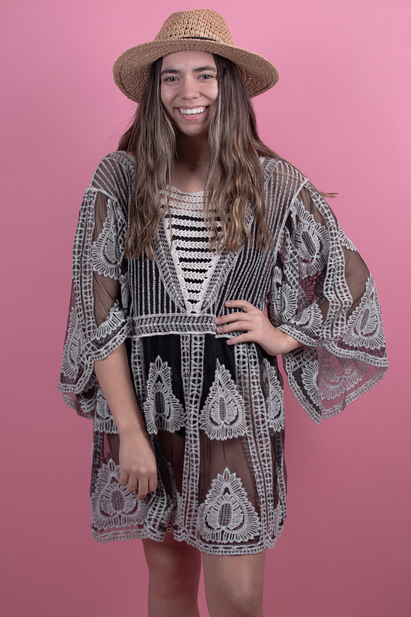 Black Leaf Lace Cover-Up