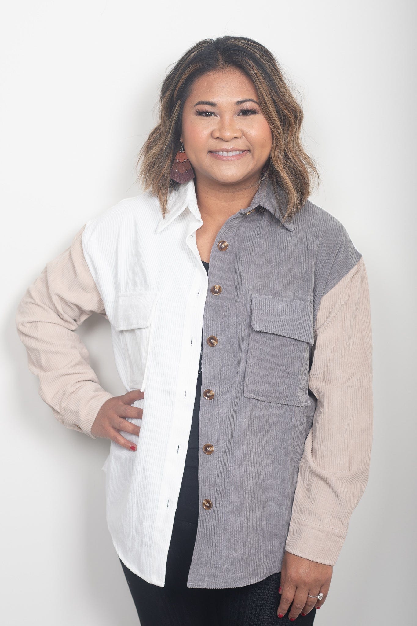 Patchwork Button Front Top