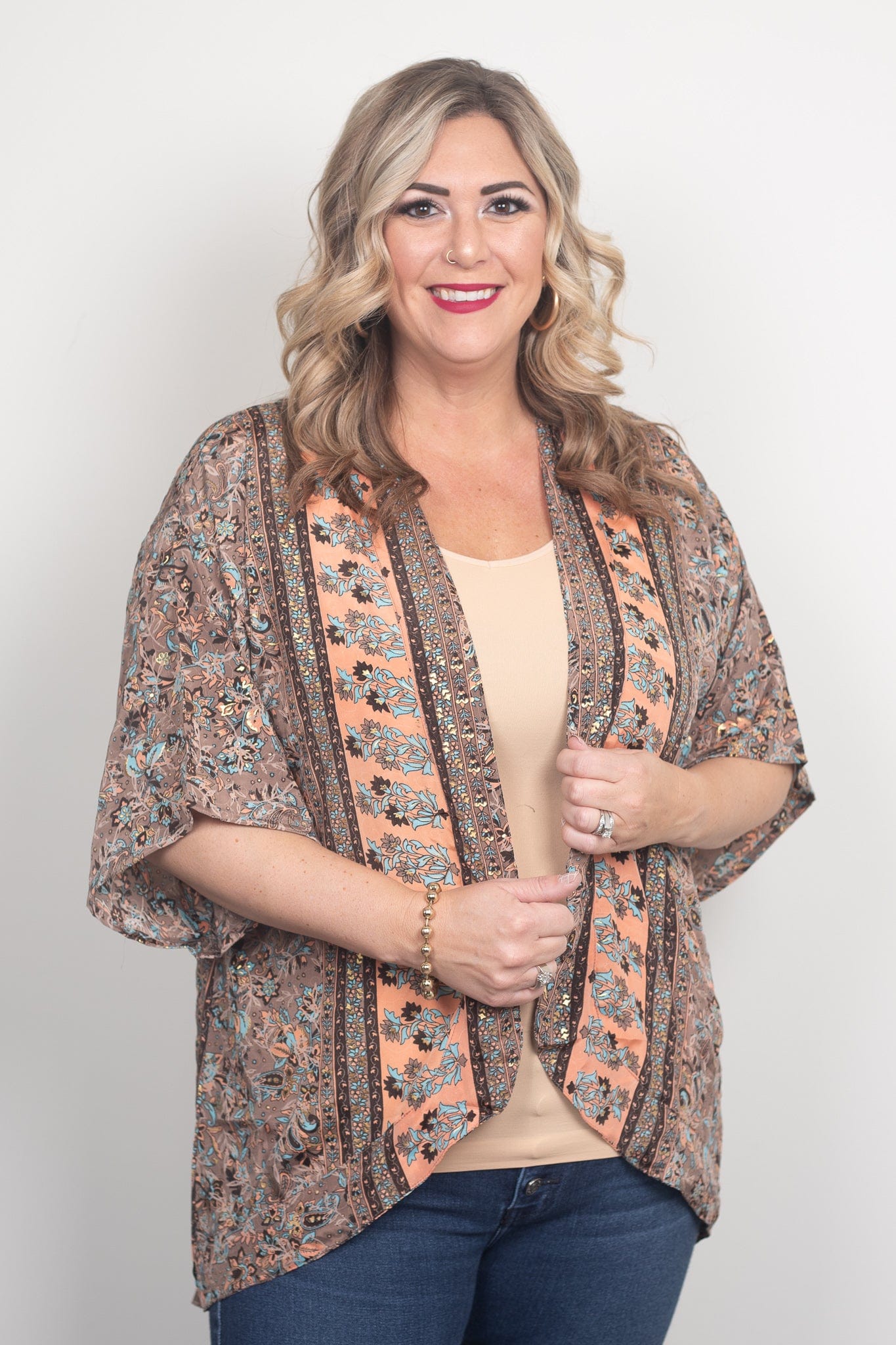 metallic print kimono