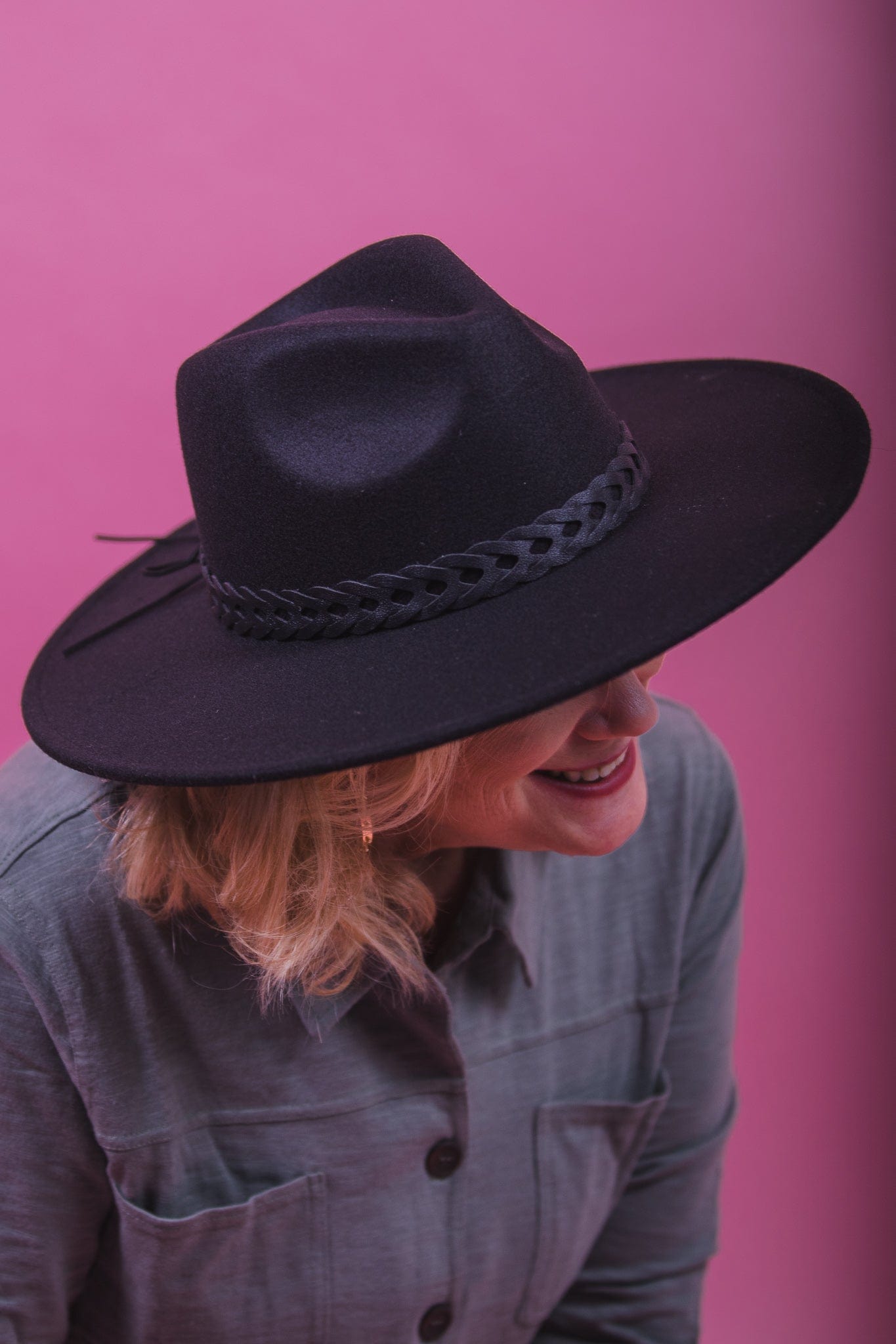 Black Felt Braided Belt Hat