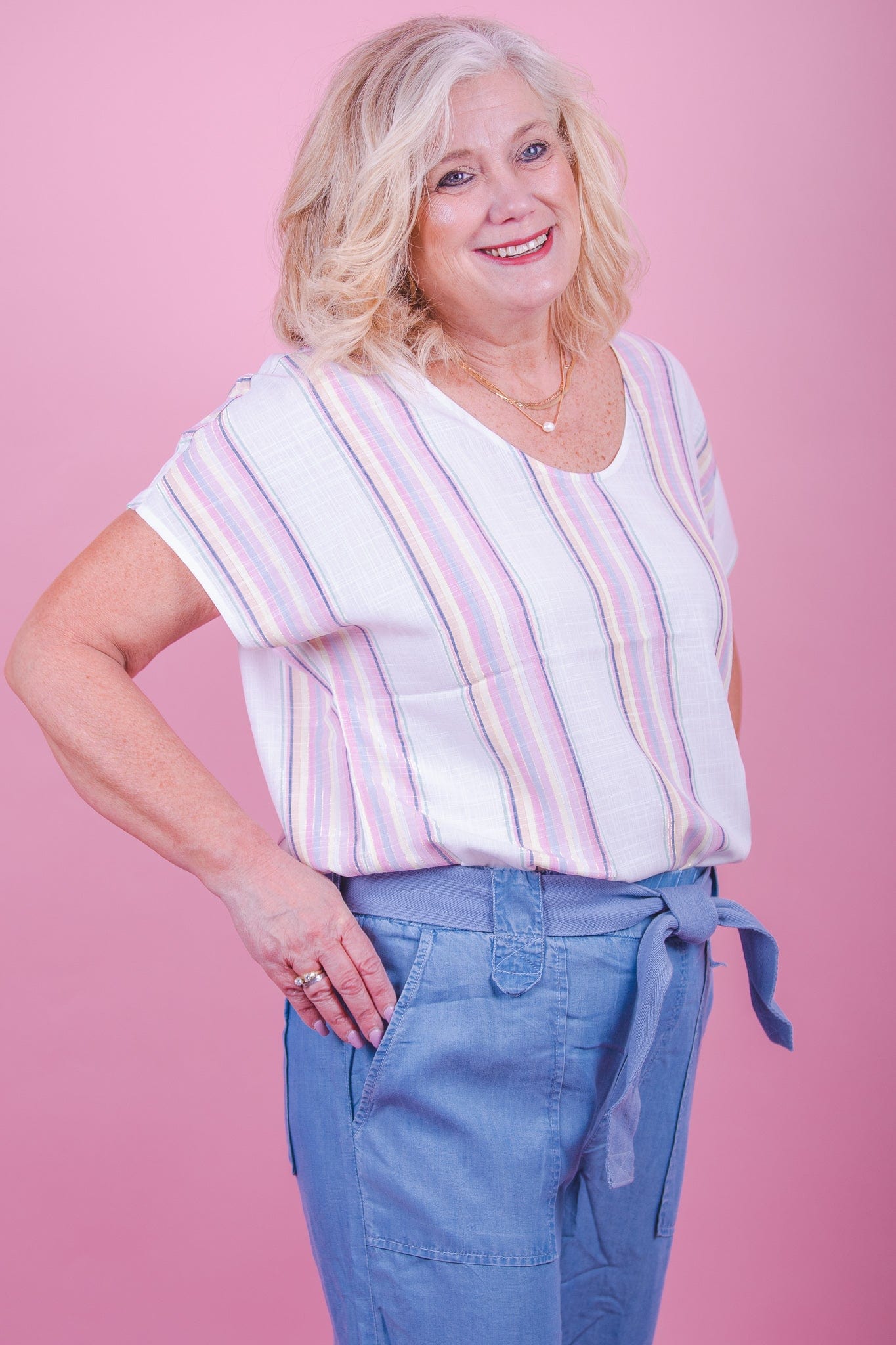 Rainbow Metallic Stripe Blouse