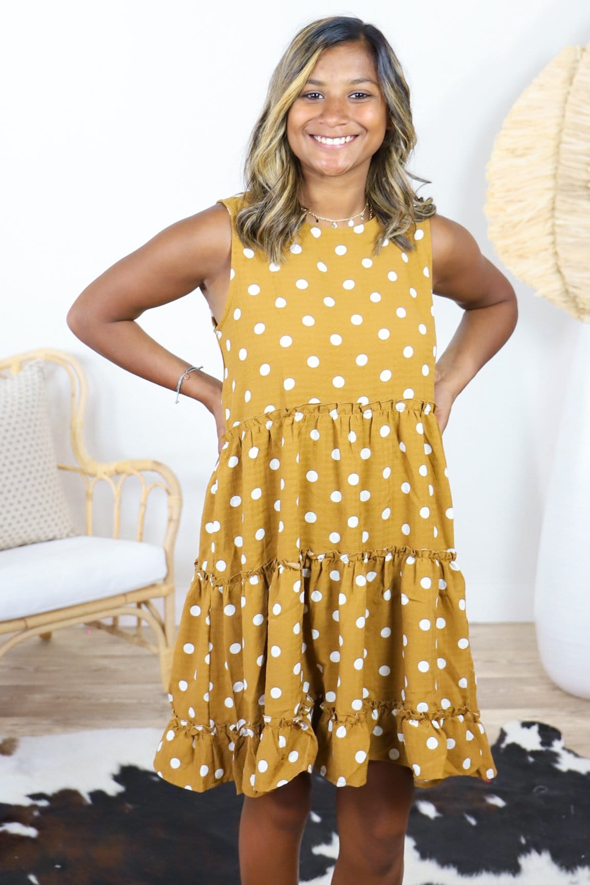 Crepe Ruffle Dot Dress