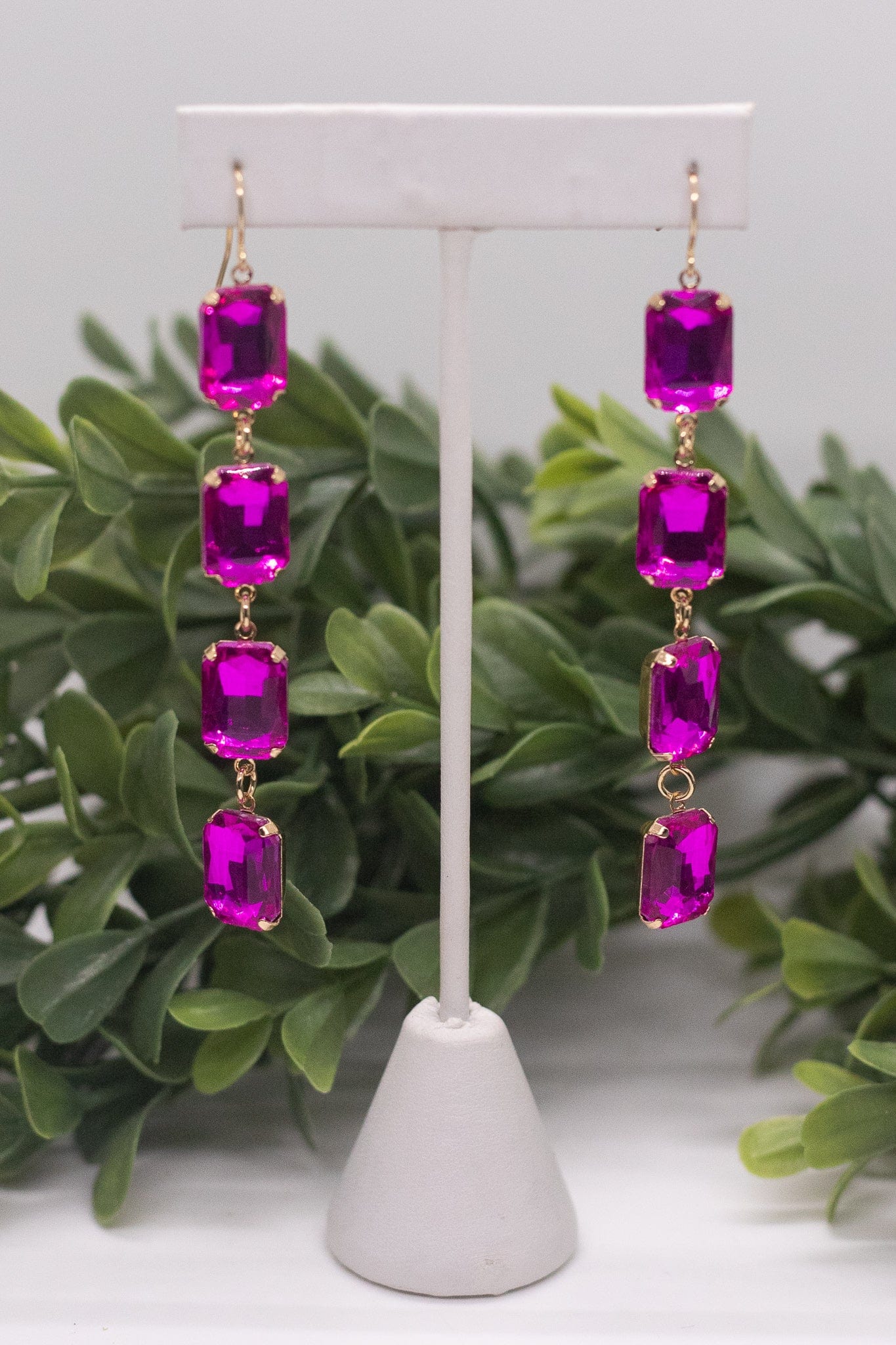 Magenta Gem Statement Earrings