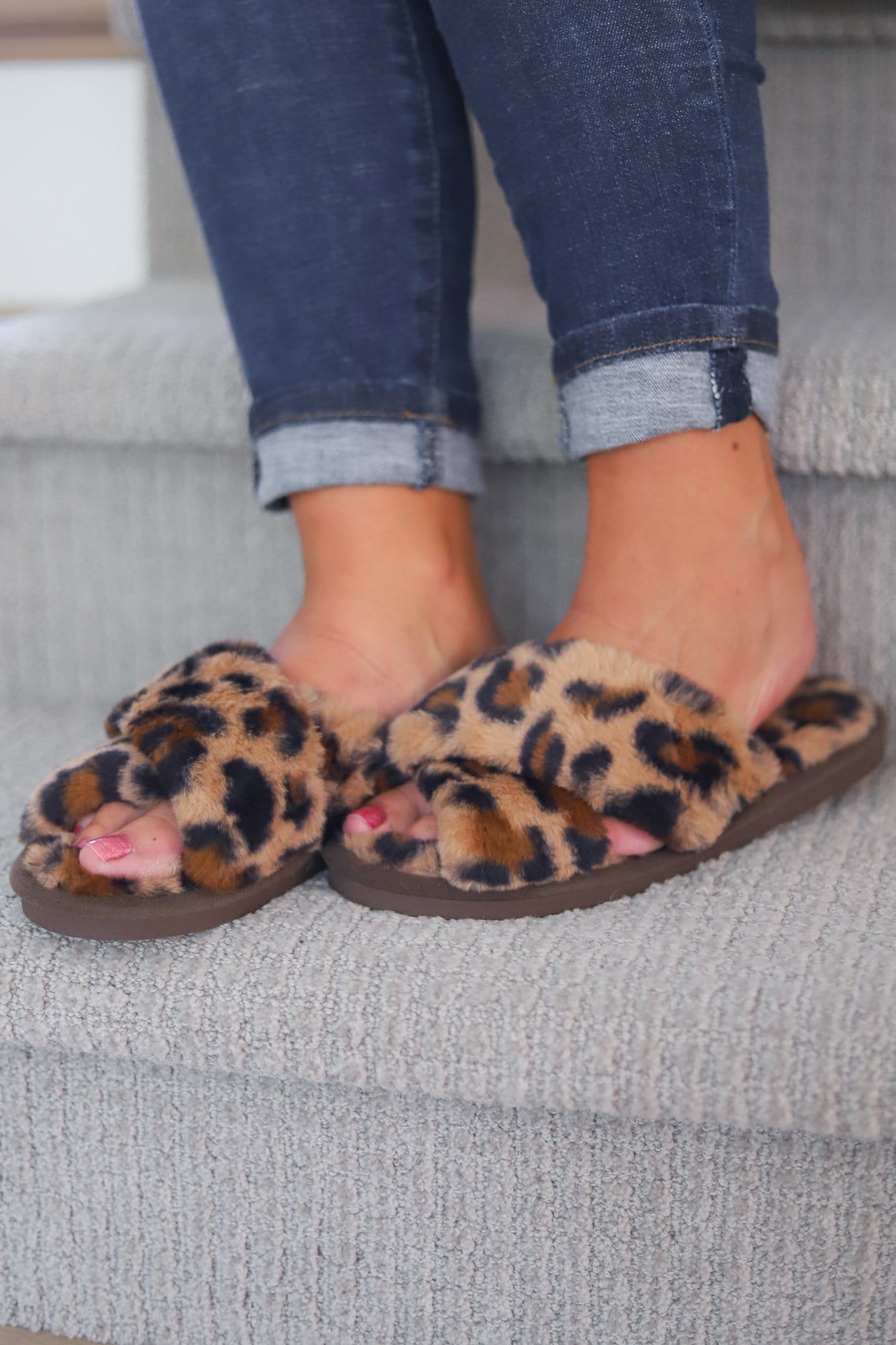 leopard print cross top slides