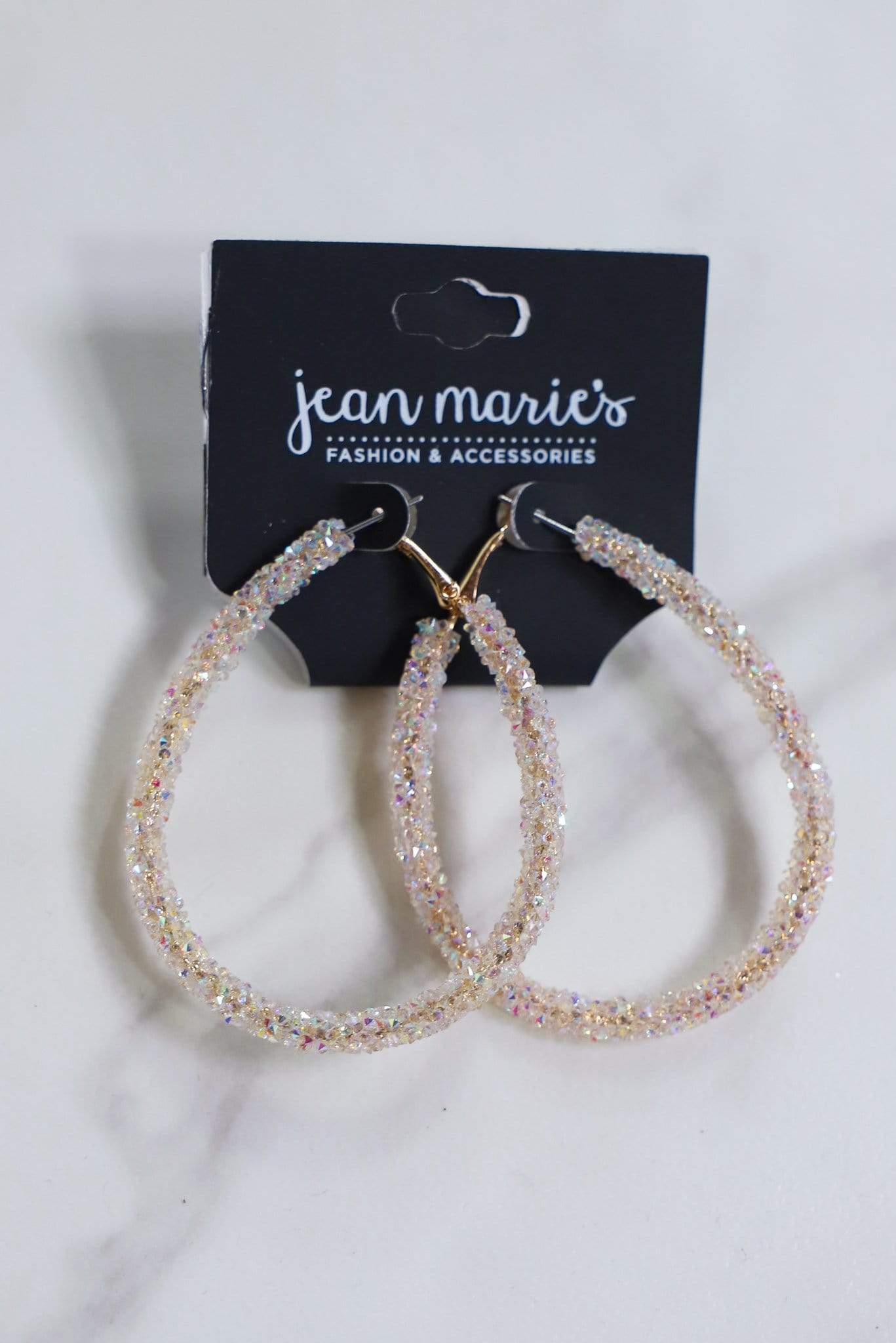 white sparkly hoop earrings