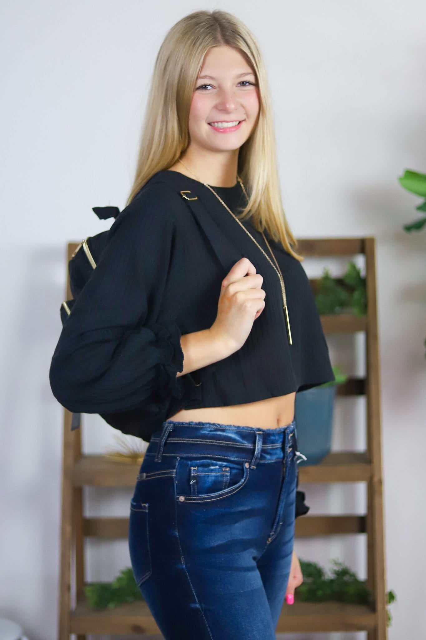 Rib Knit Top w/ Sleeve Detail