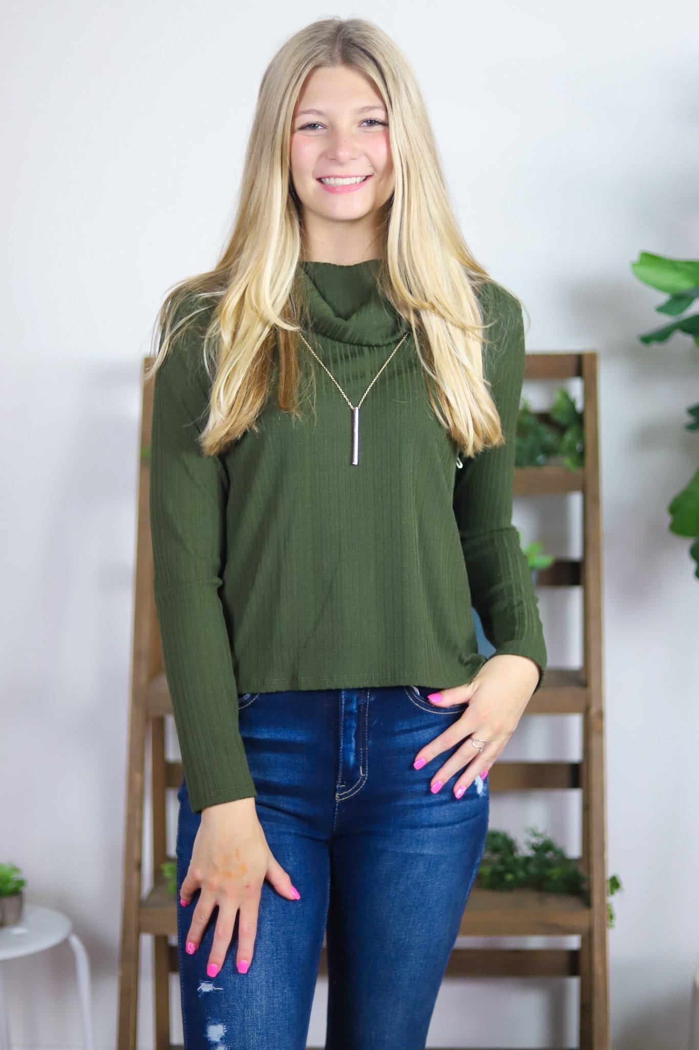 Rib Knit Cowlneck Top