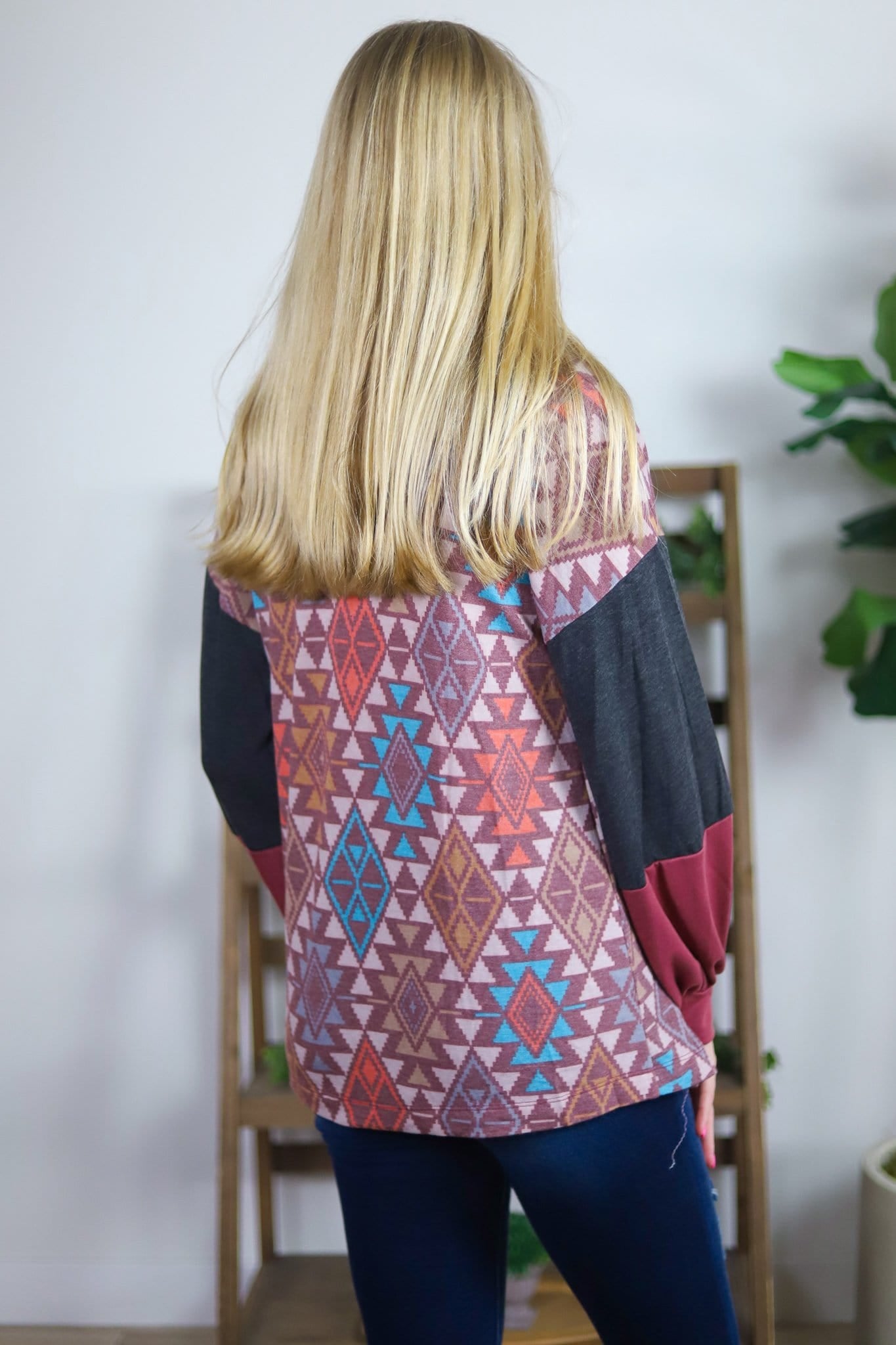 Aztec Patch Colorblock Sleeve Cardigan