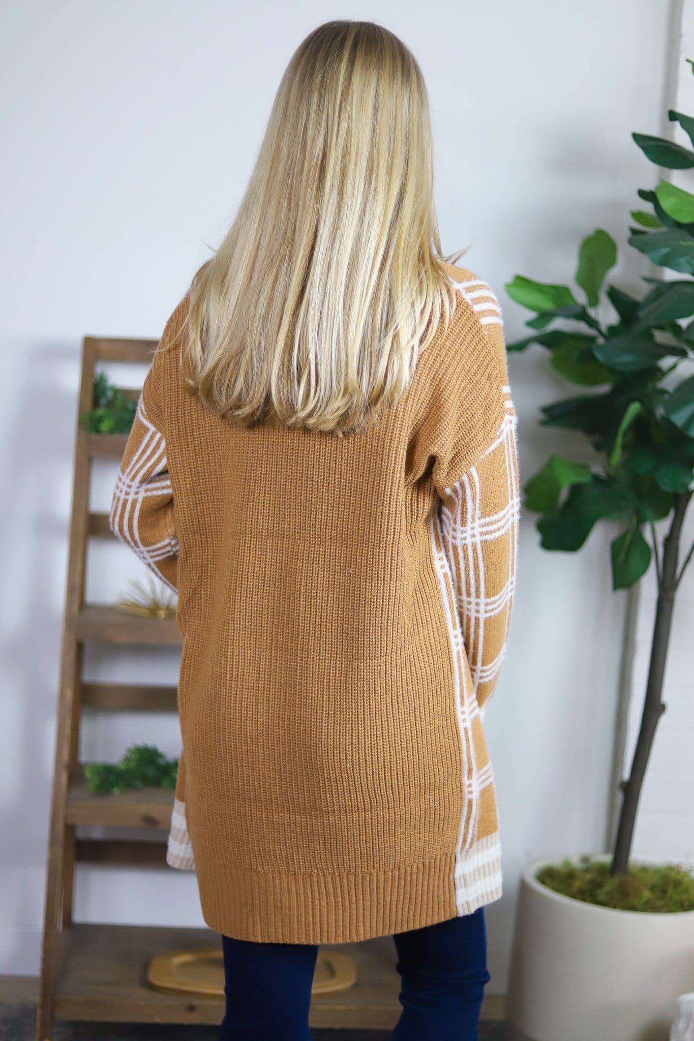 Checker Button Boyfriend Cardigan