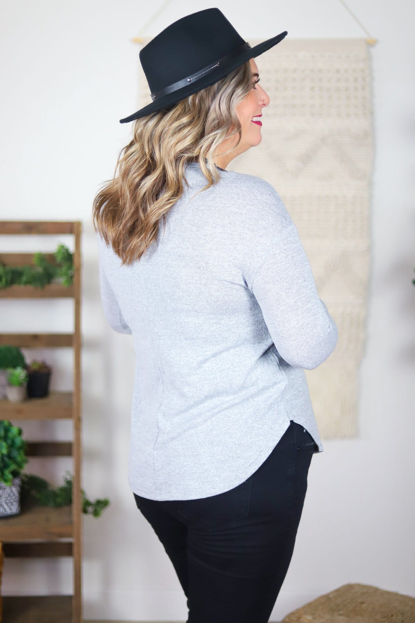 basic grey long sleeve top