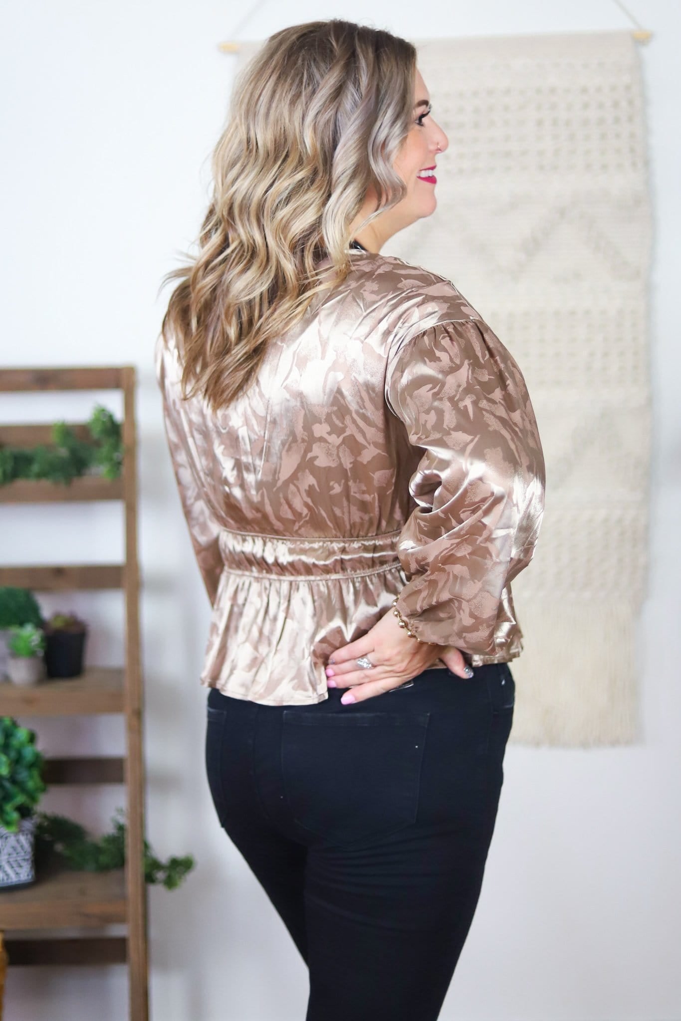 cinched waist patterned gold top