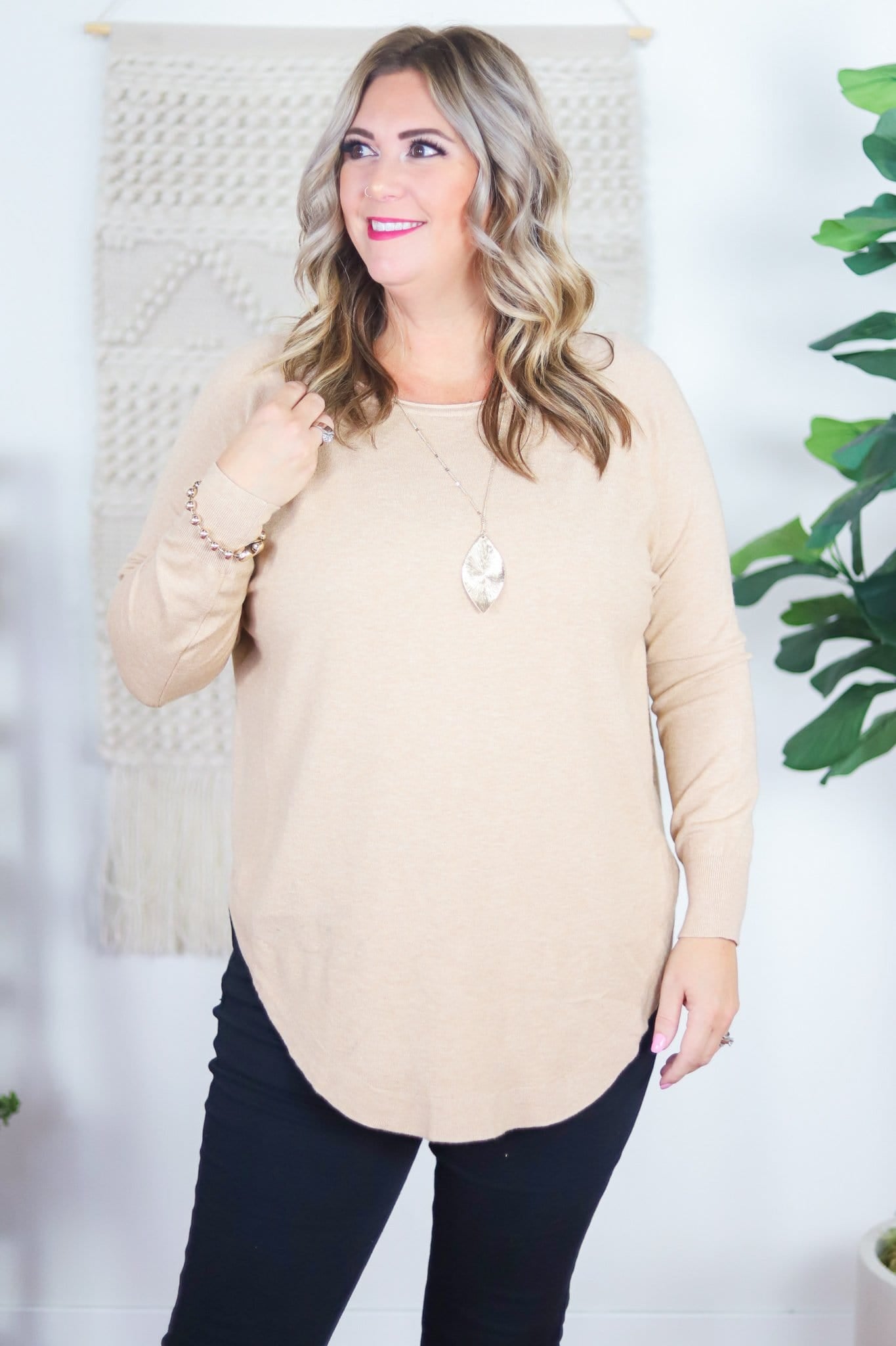 taupe basic long sleeve sweater