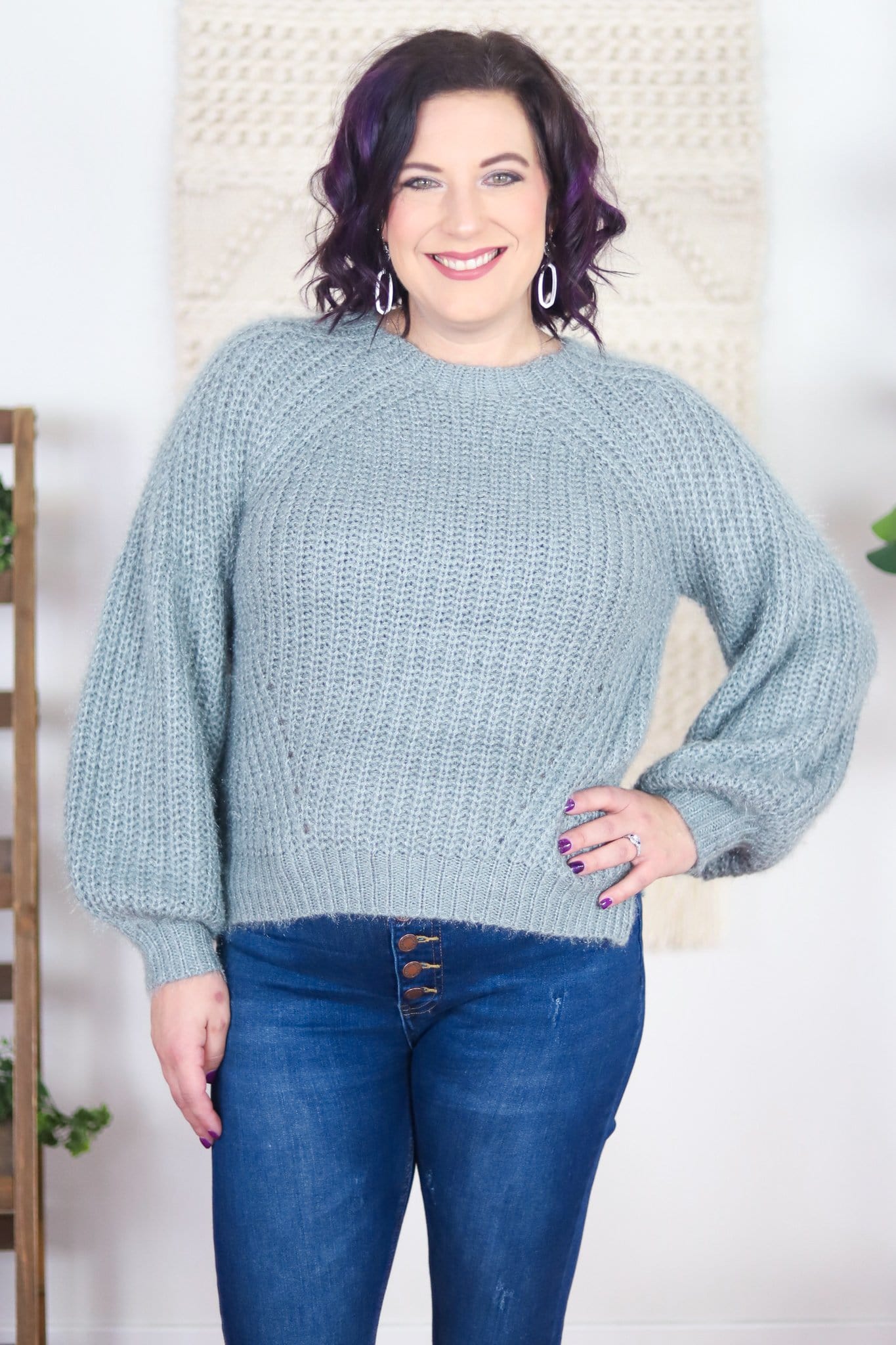Blue knit shimmer sweater