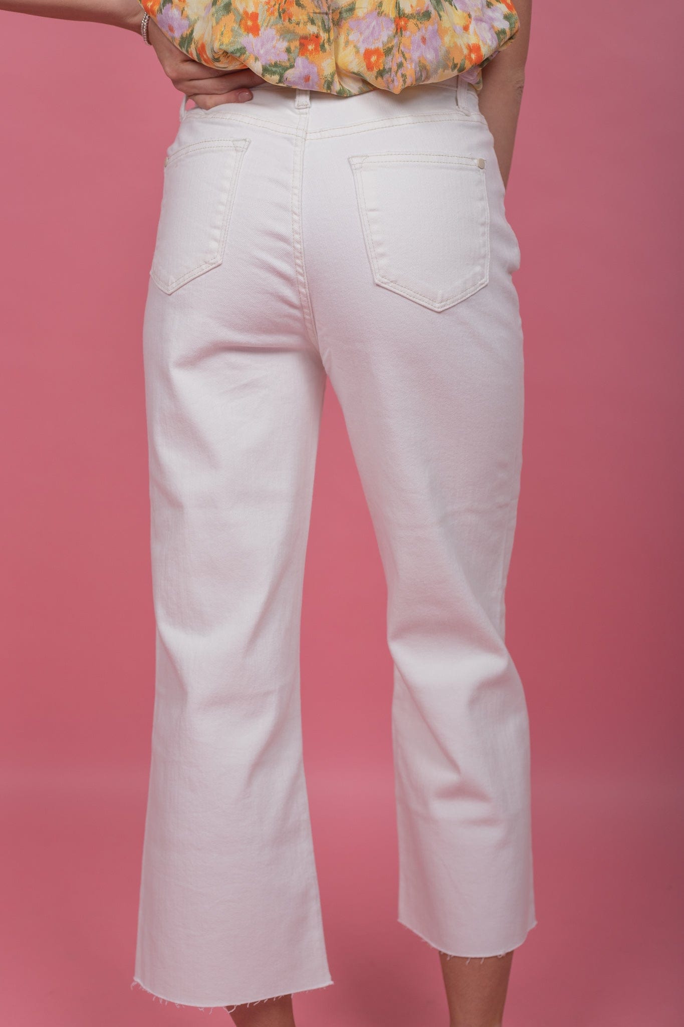 White Button Crop Wide Leg Pants