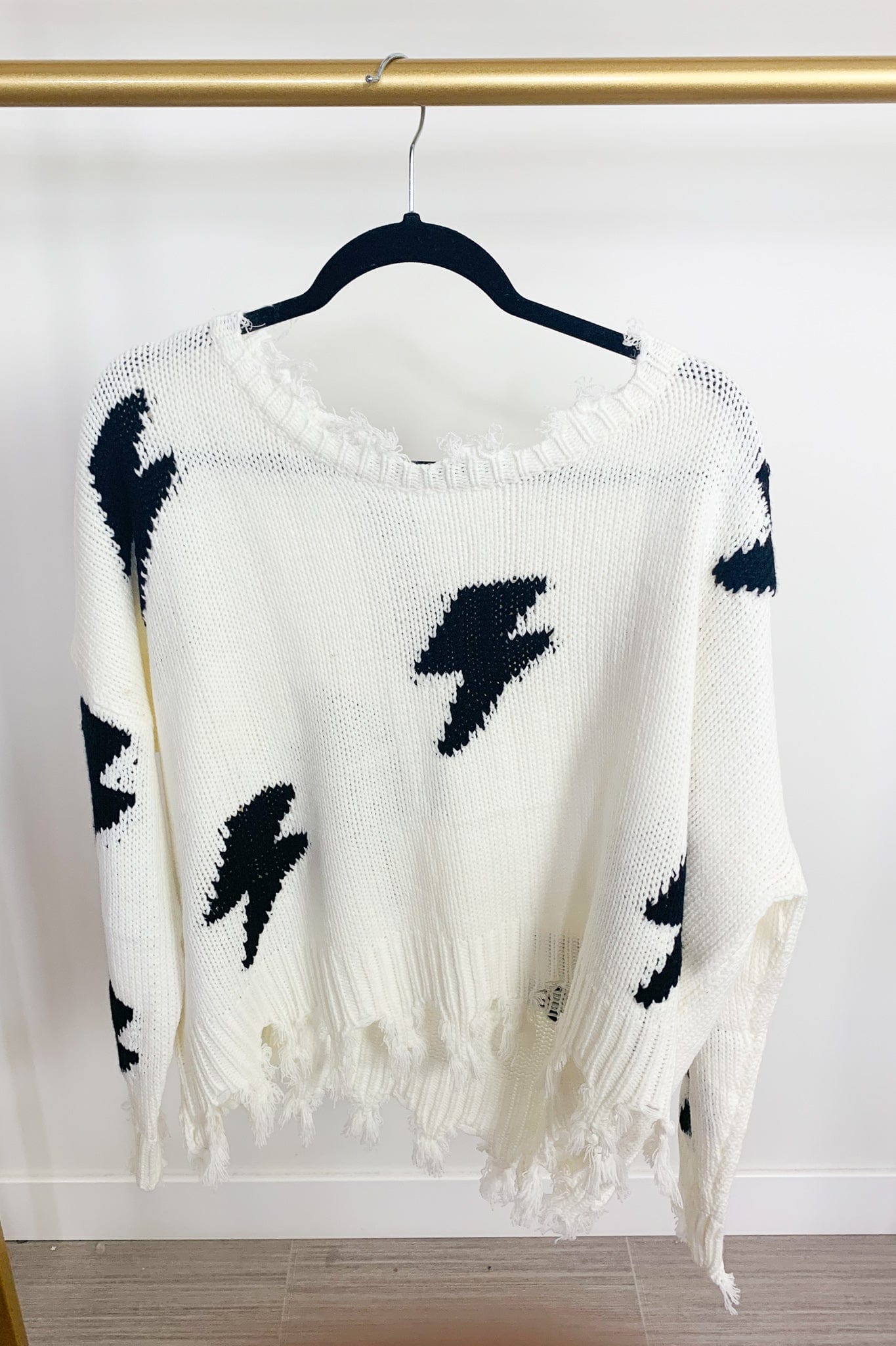 Thunder Printed Distressed Sweater