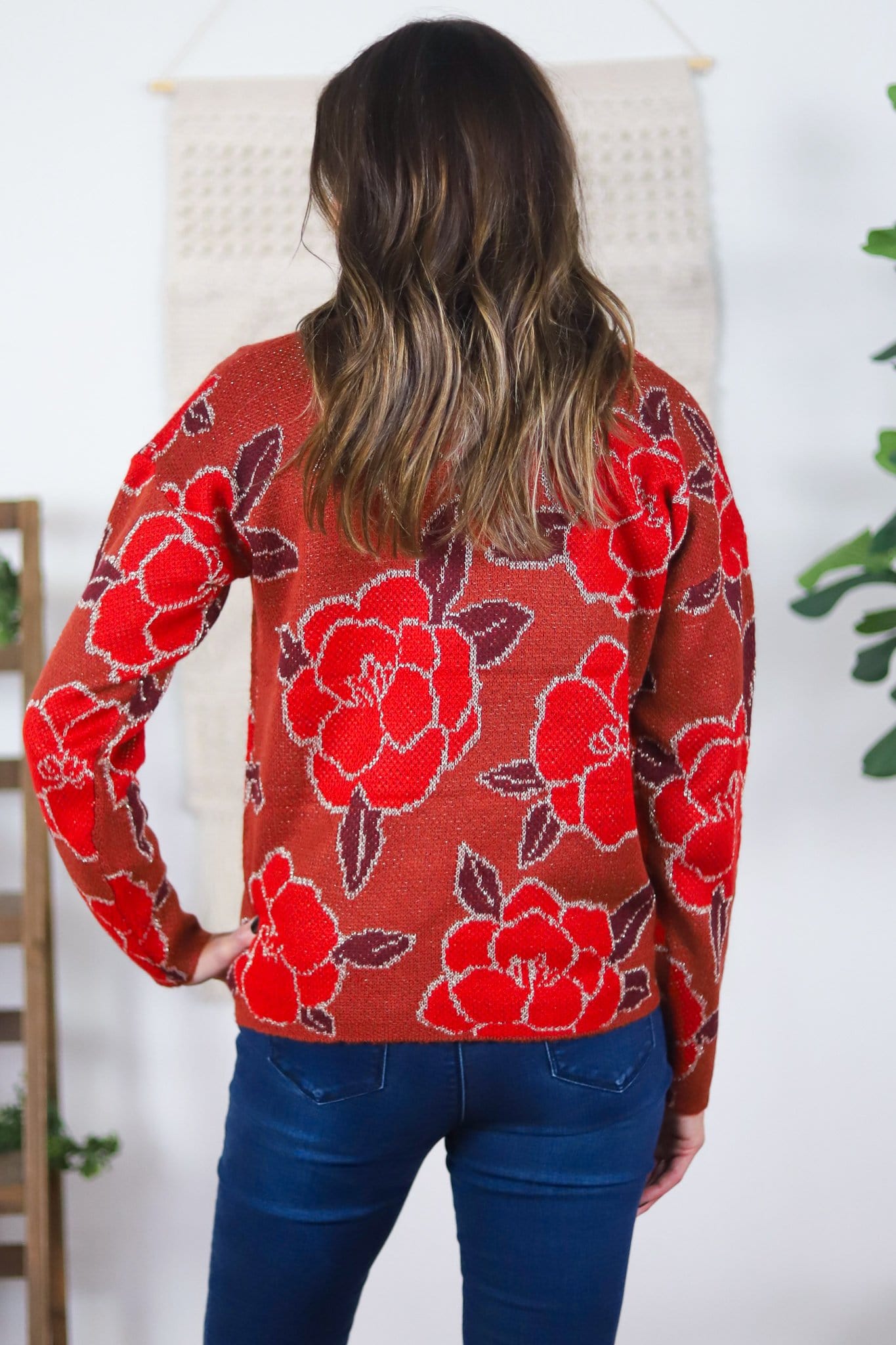 Rust Floral Printed Balloon Sleeve Top