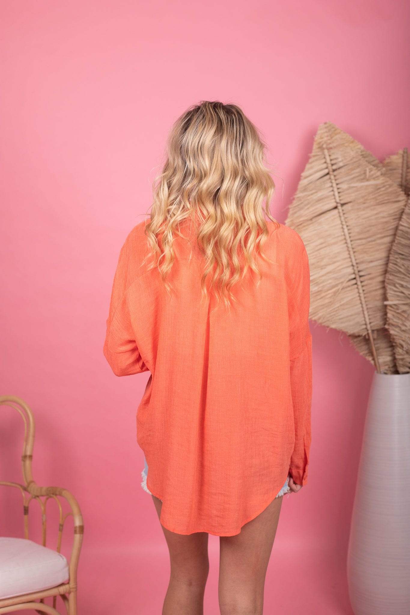 Coral Button Down Blouse