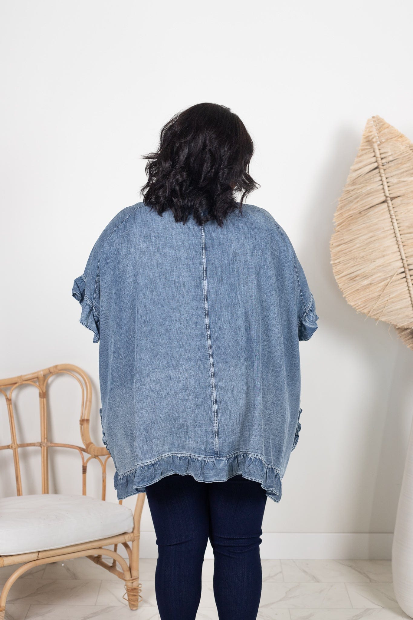 Washed Denim Ruffle Kimono