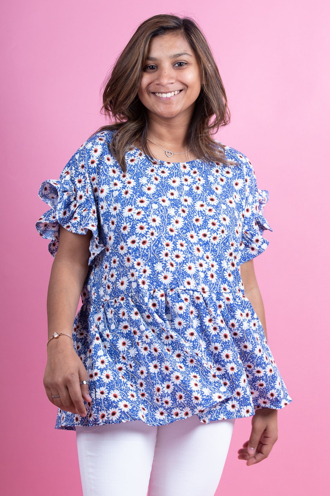 Royal Daisy Peplum Top