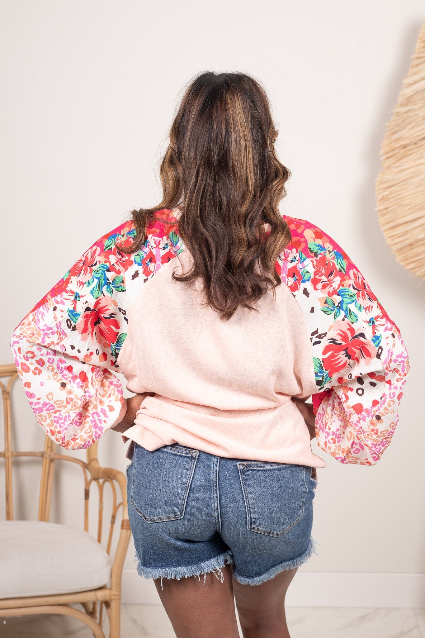 Blush Flowered Balloon Sleeve Top