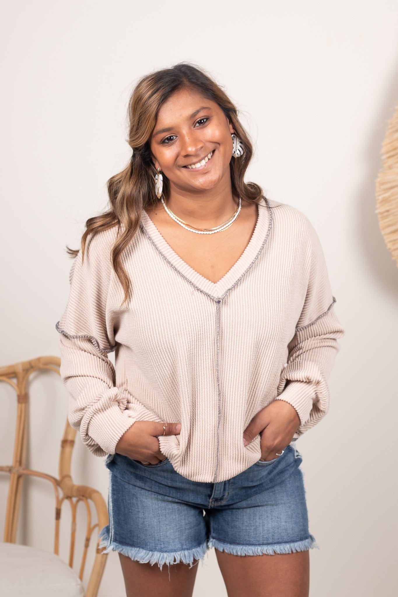 Taupe Lined Longsleeve Top