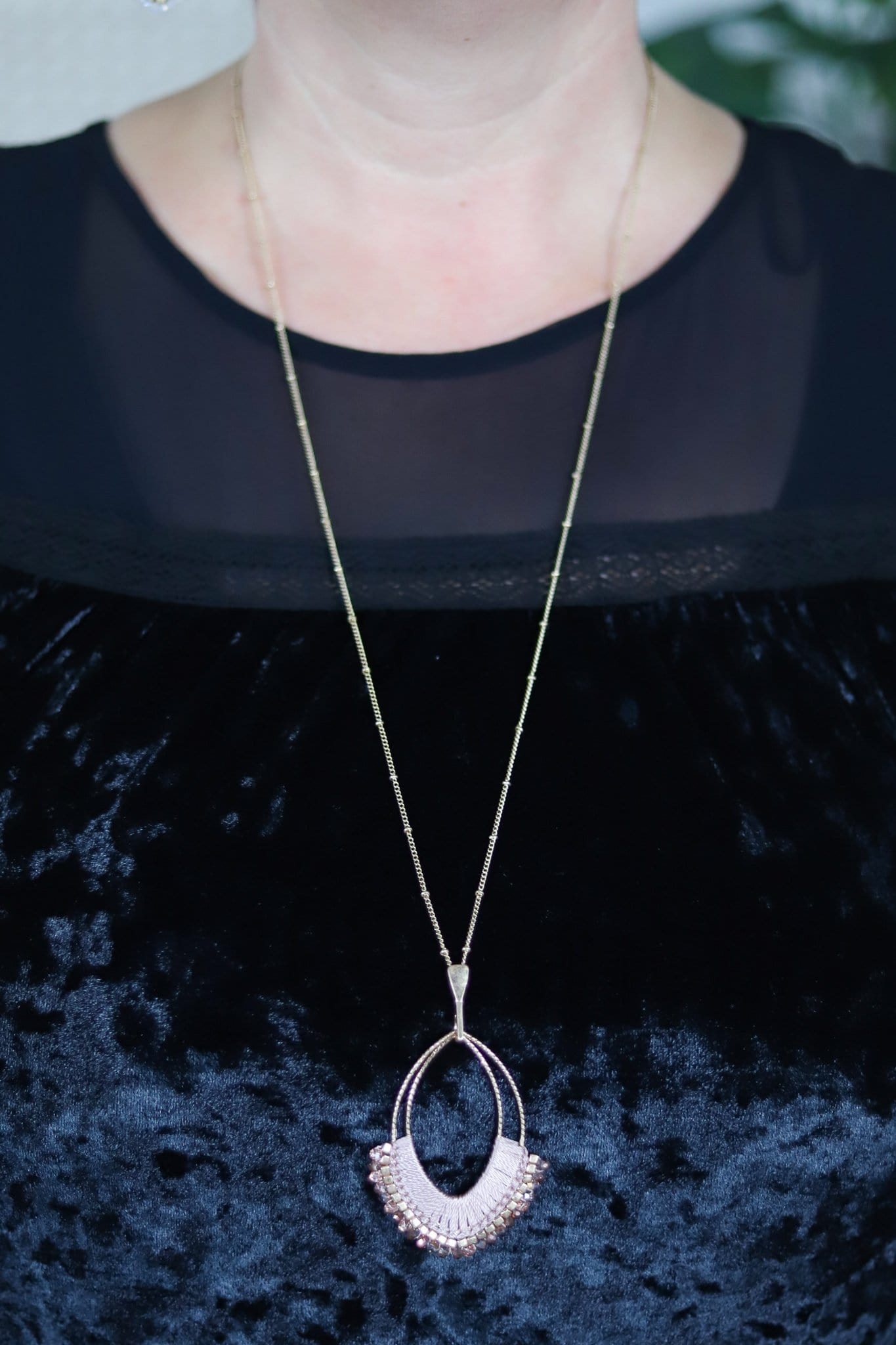 rose bead necklace on slim chain