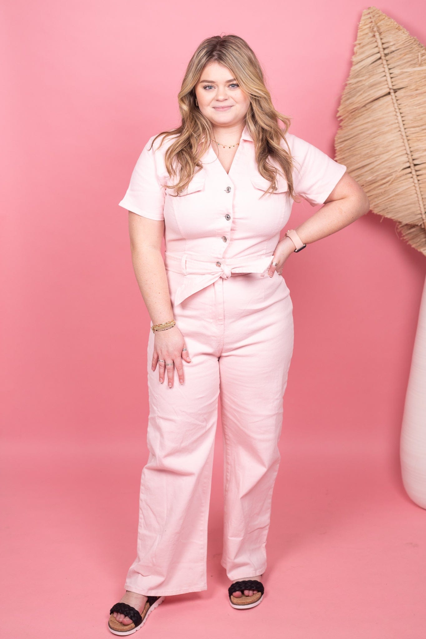 Light Pink Denim Jumpsuit