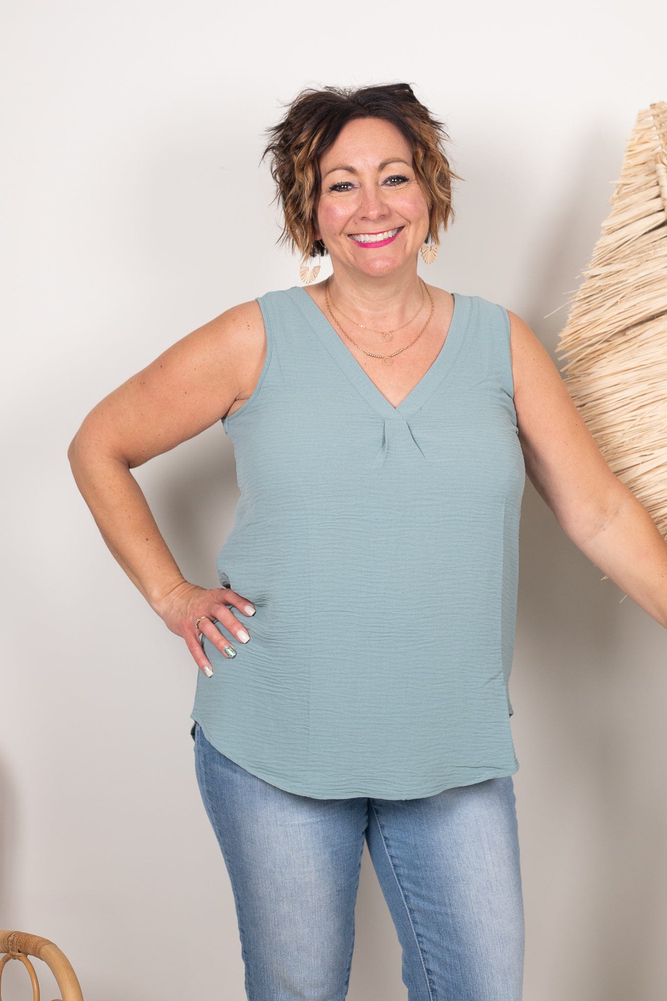 Light Green Pleat Tank Blouse