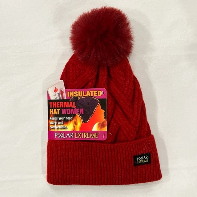 Polar Extreme Women's Brushed Zig Zag Pom Lined Hat - Red
