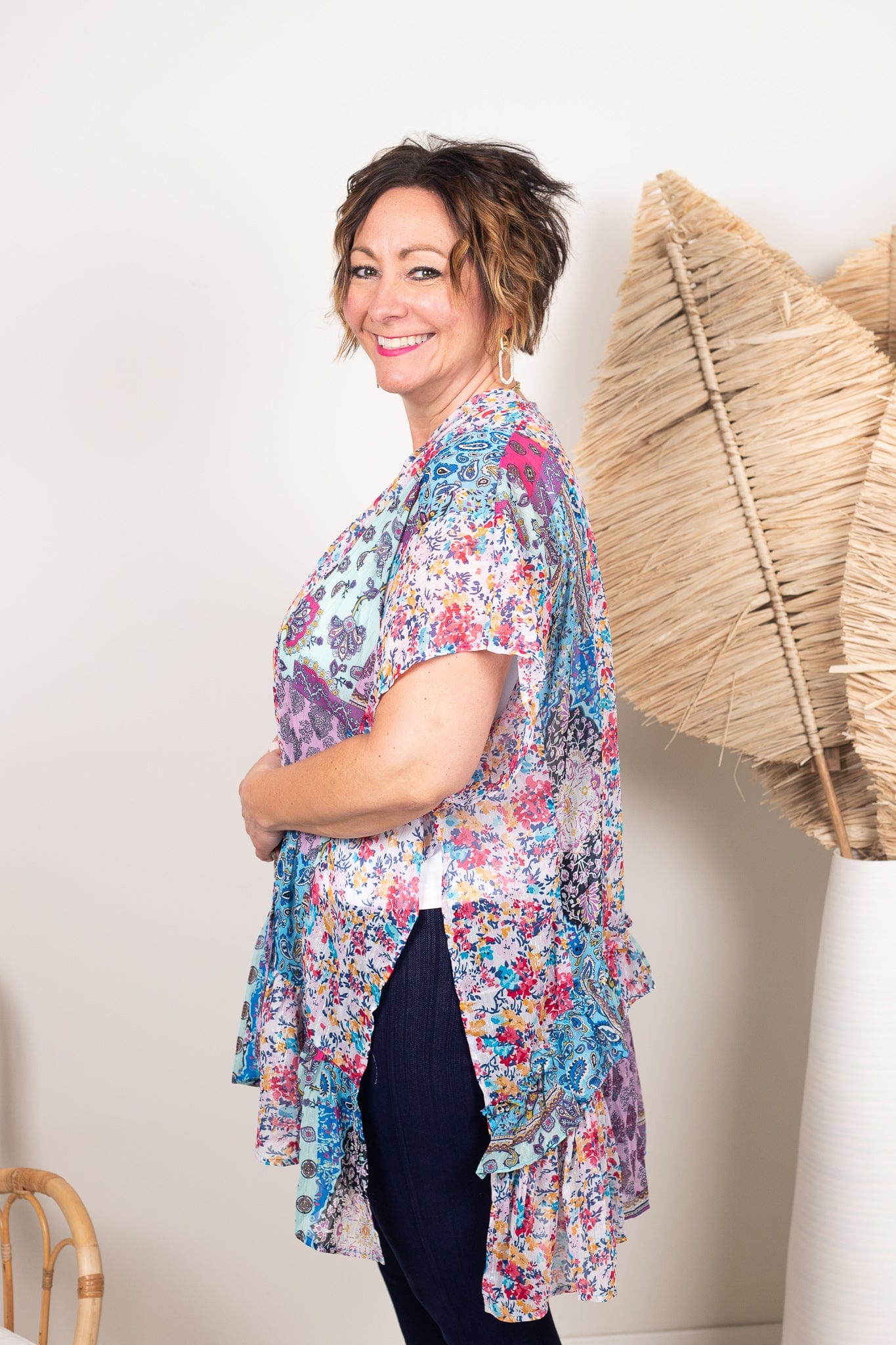 Metallic Mixed Print Kimono