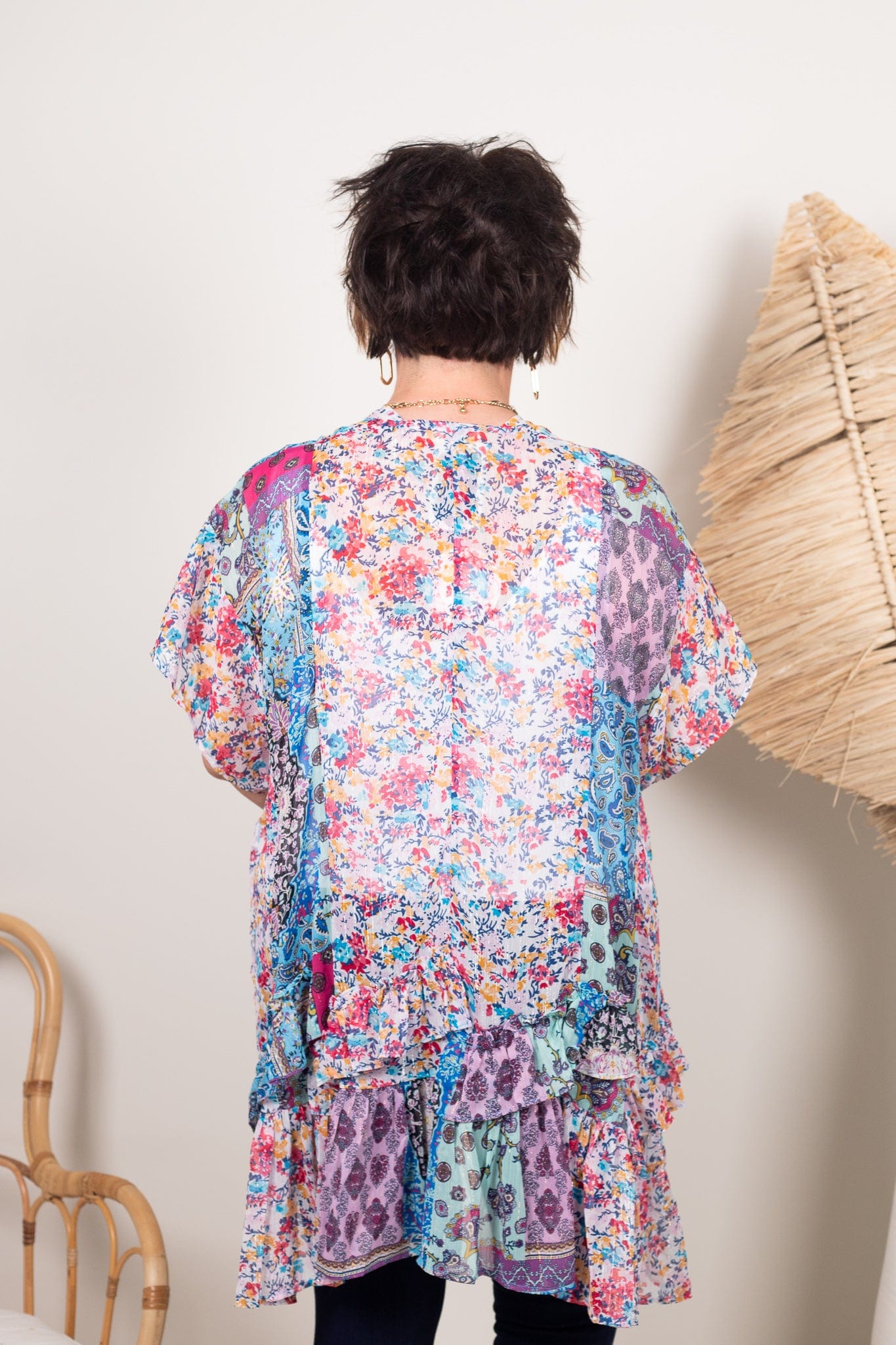 Metallic Mixed Print Kimono
