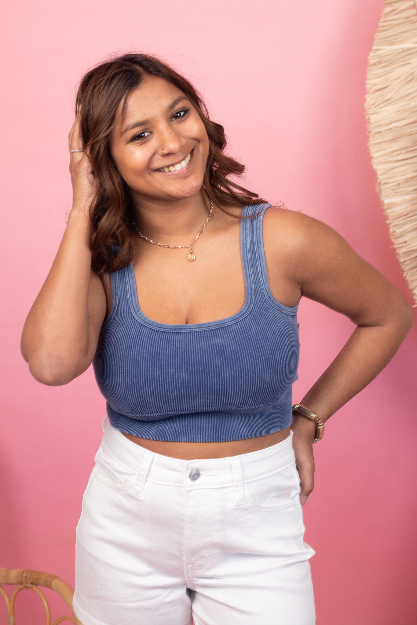 Light Navy Ribbed Crop Top