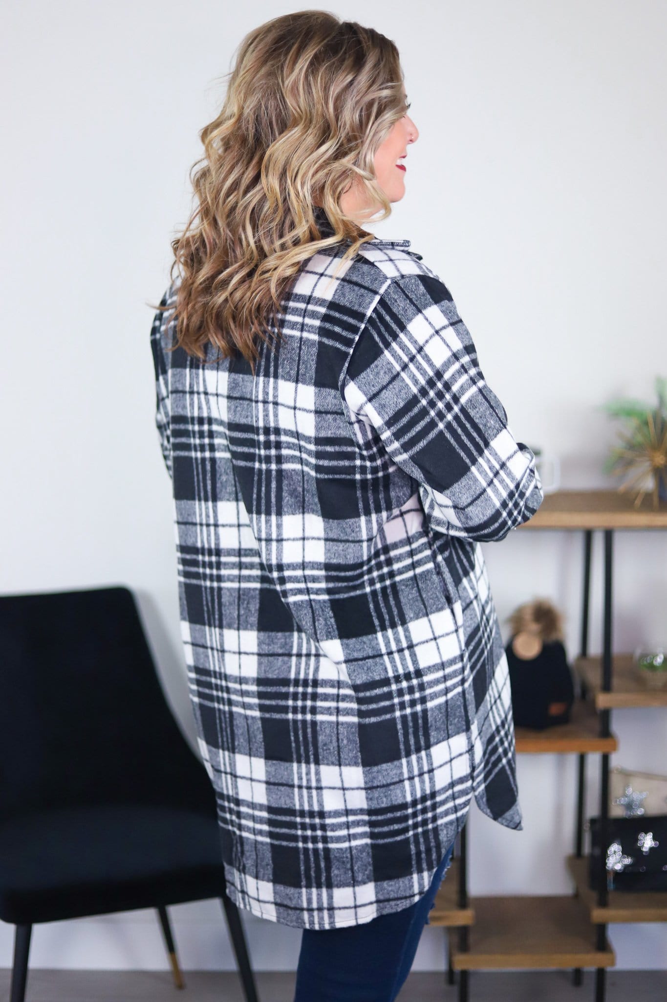 black and white flannel shacket