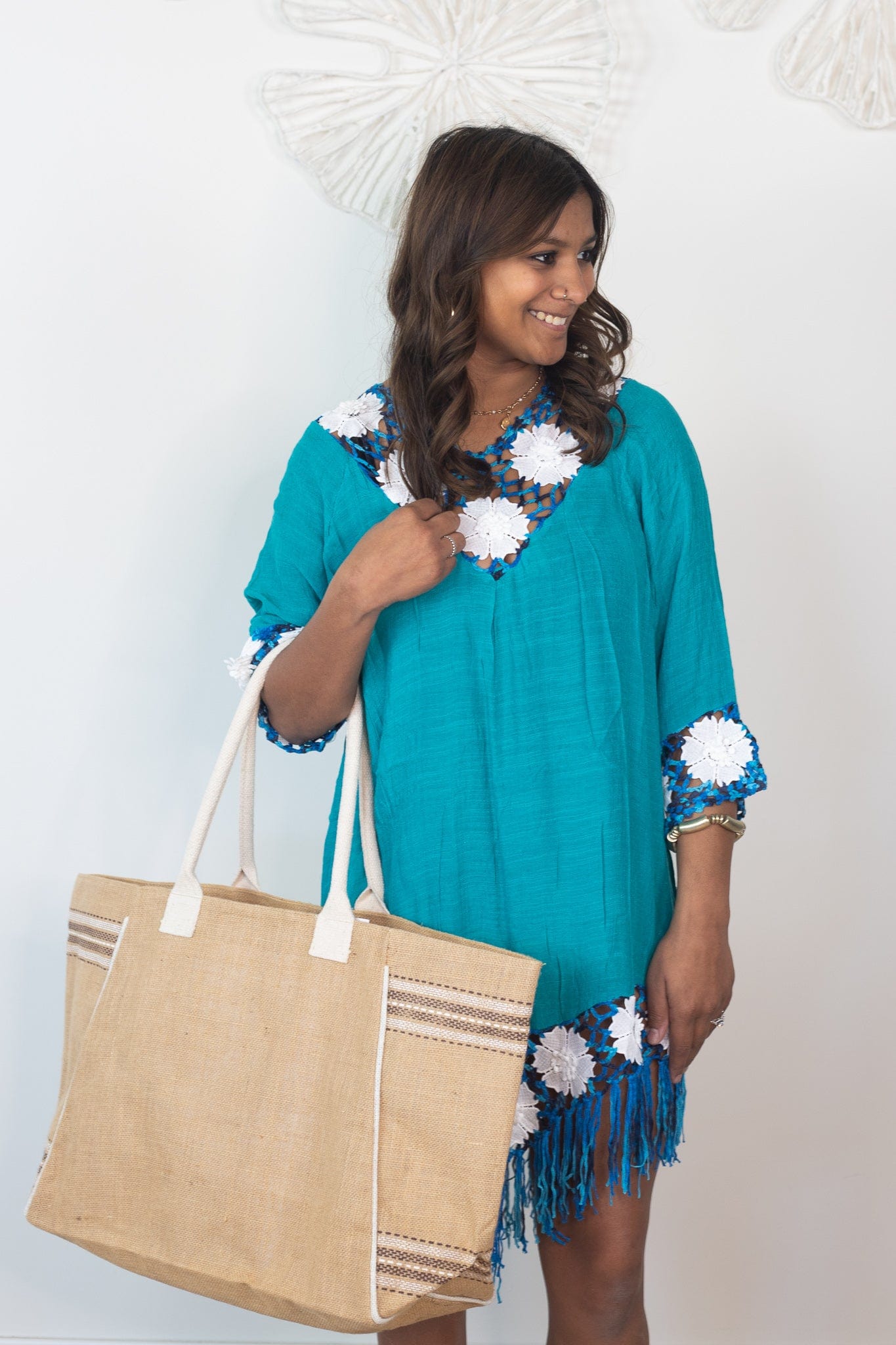 Teal Multi Natural Floral Coverup