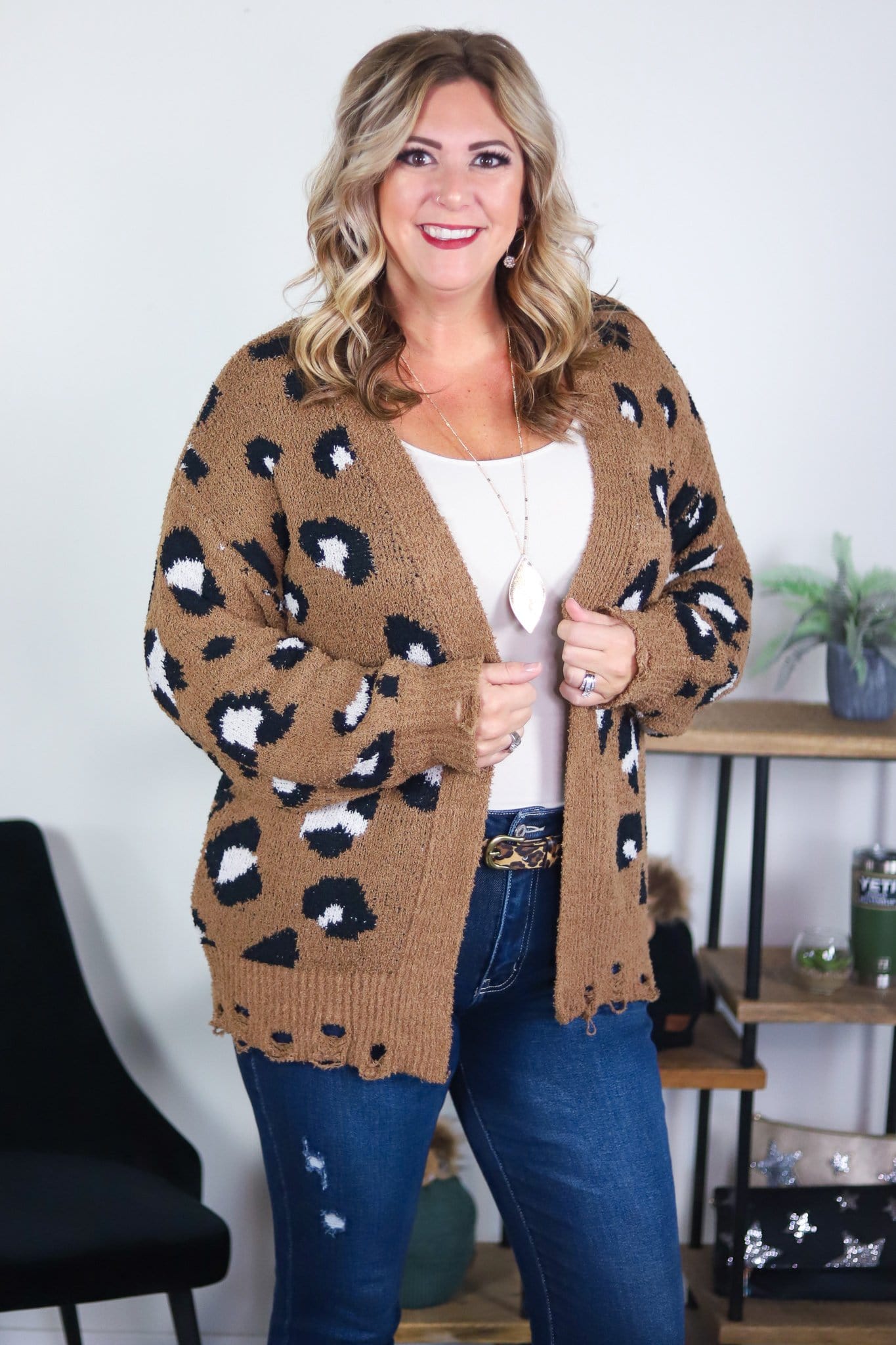 mocha large leopard print cardigan
