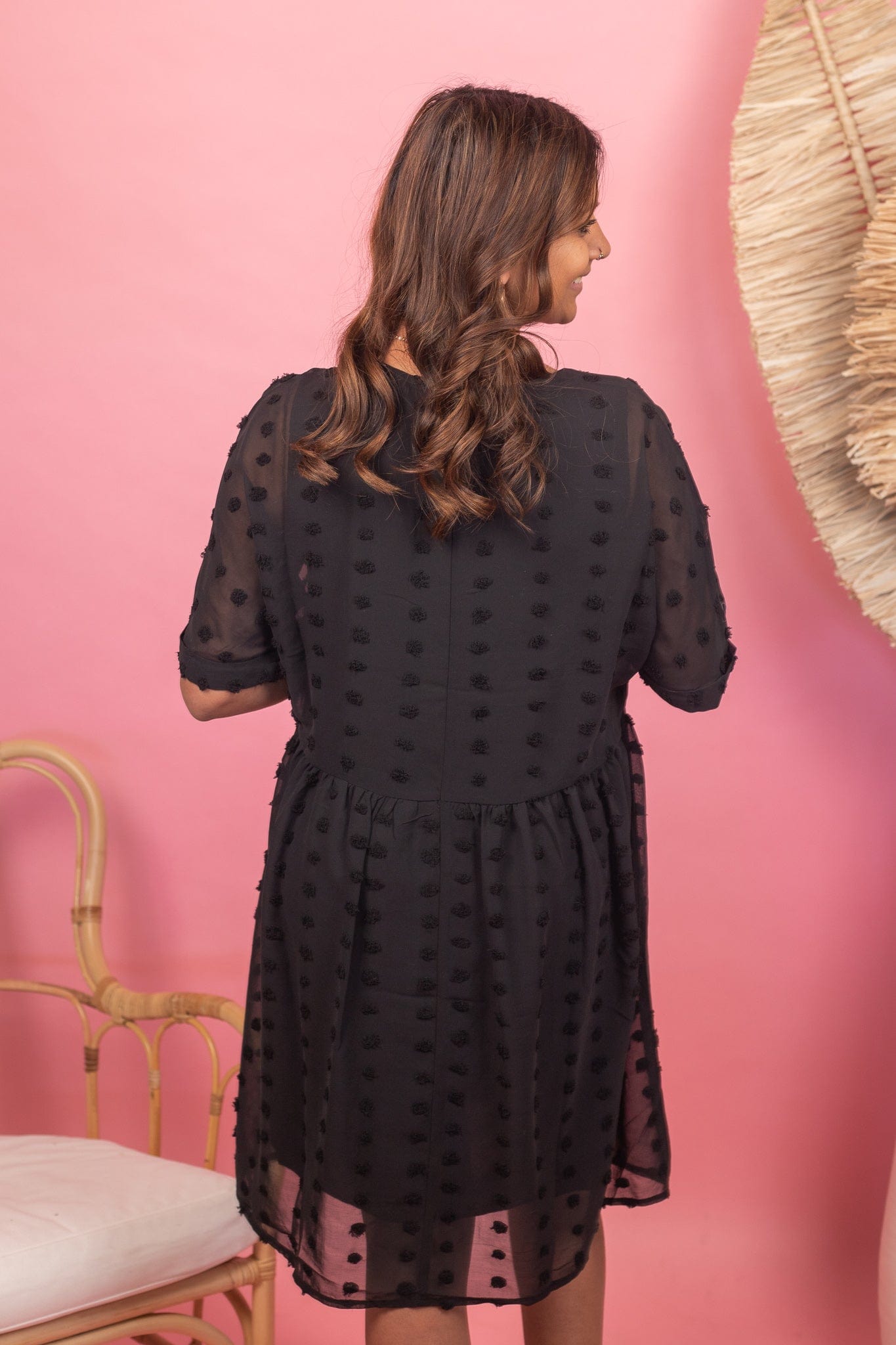 Black Swiss Dot Mini Dress