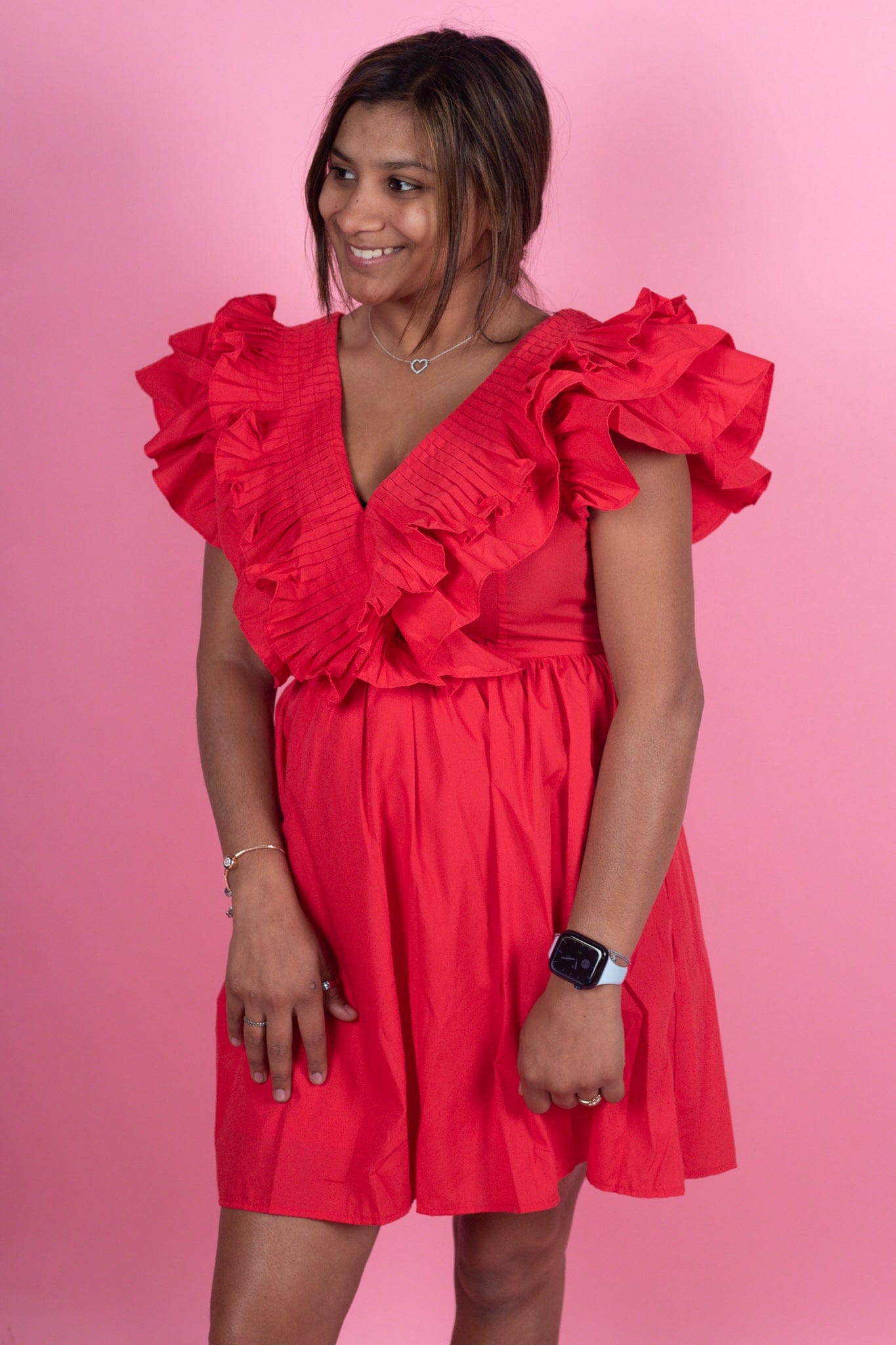 Red Ruffle Sailor Neck Dress
